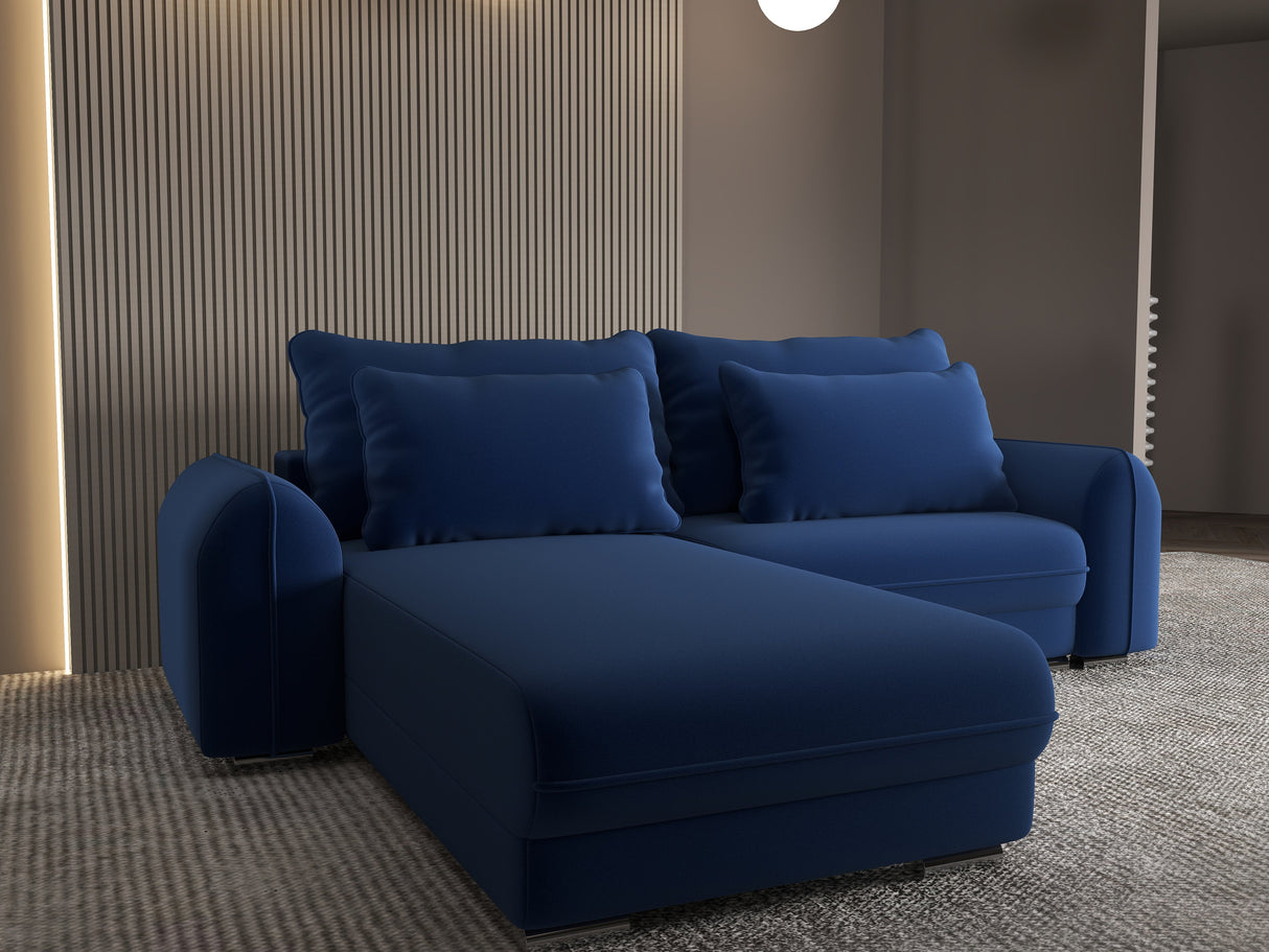 Colțar extensibil dumonde cu ladă de depozitare si sezut confortabil din spuma HR, Denver Royal Albastru 275x185 cm Fabrica