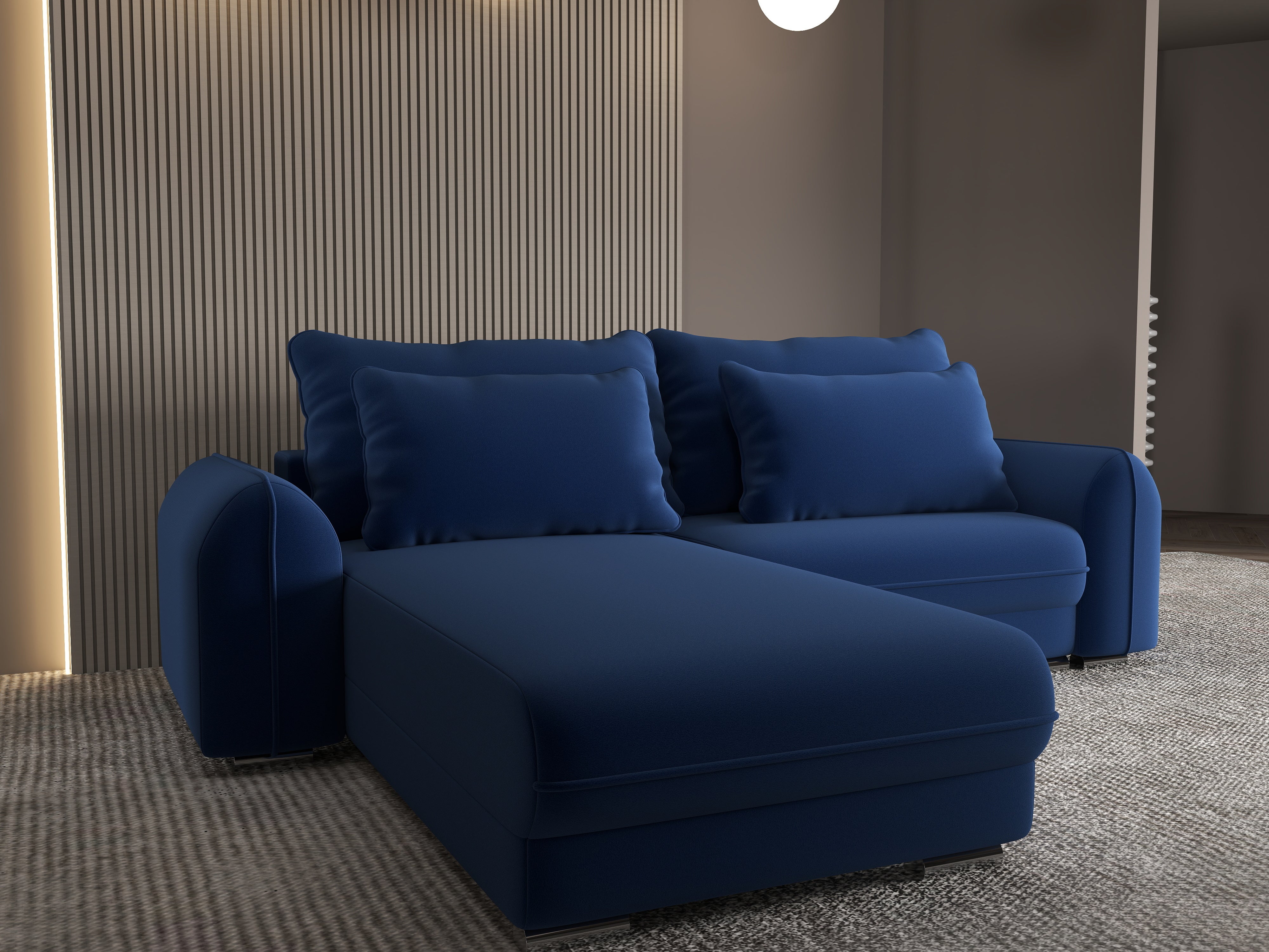 Colțar extensibil dumonde cu ladă de depozitare si sezut confortabil din spuma HR, Denver Royal Albastru 275x185 cm Fabrica