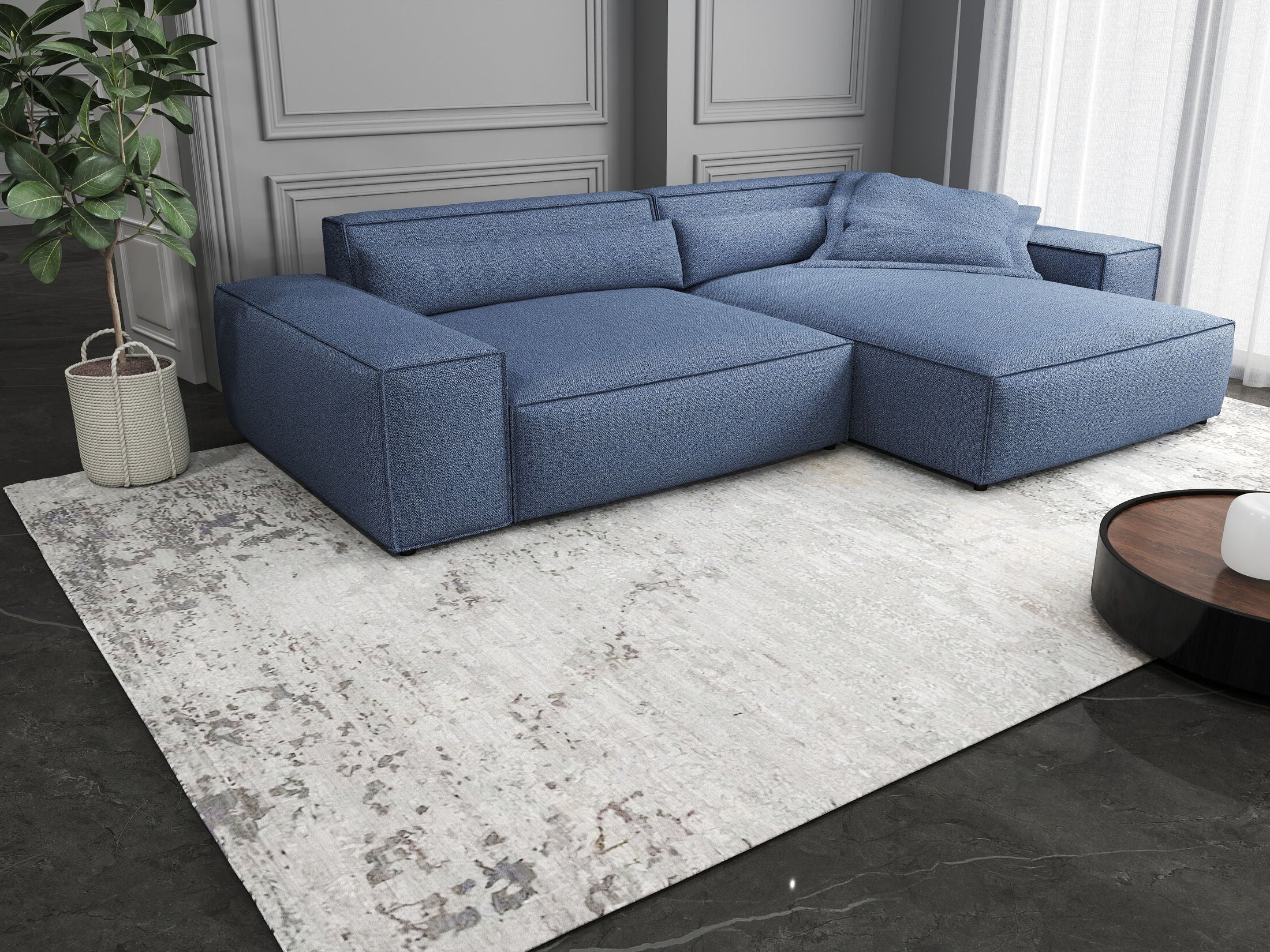 Colțar dumonde cu șezut confortabil din spumă HR, Marvelo Enjoy Albastru 264x175 cm II