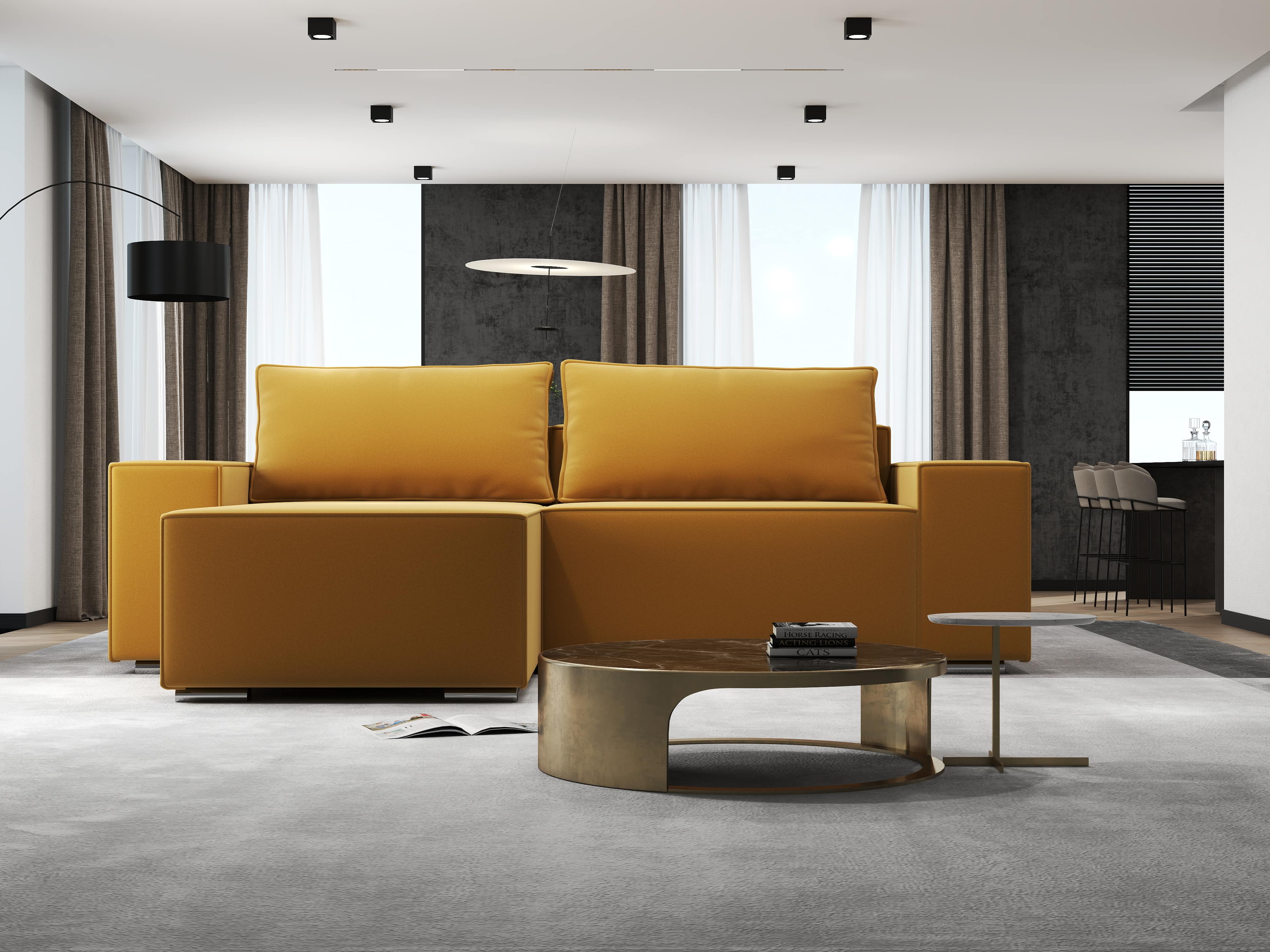 Colțar extensibil dumonde cu ladă de depozitare si sezut confortabil din spuma HR, Dream Royal Mustar 290x185 cm Fabrica