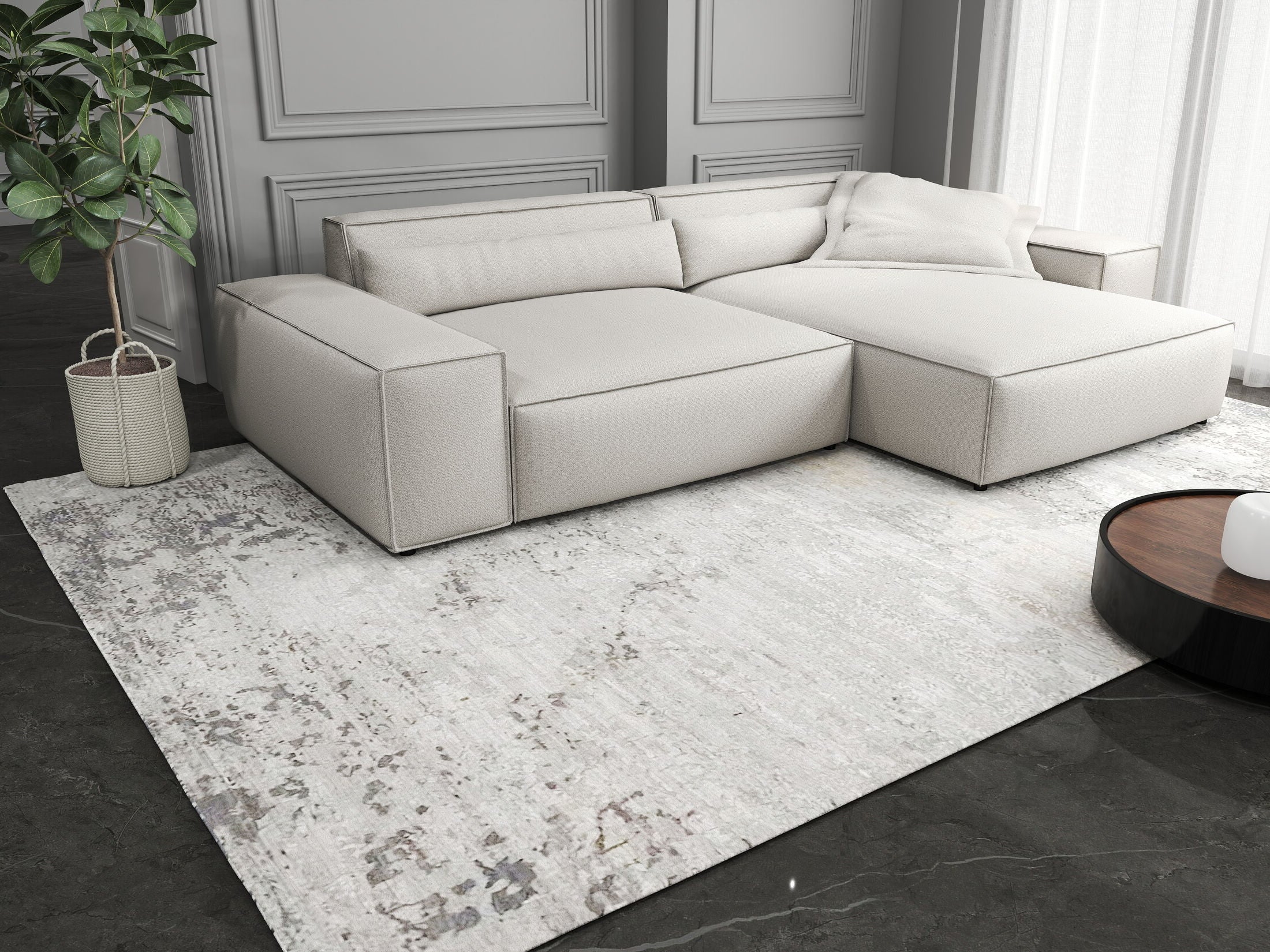 Colțar dumonde cu șezut confortabil din spumă HR, Marvelo Enjoy Bej 264x175 cm II