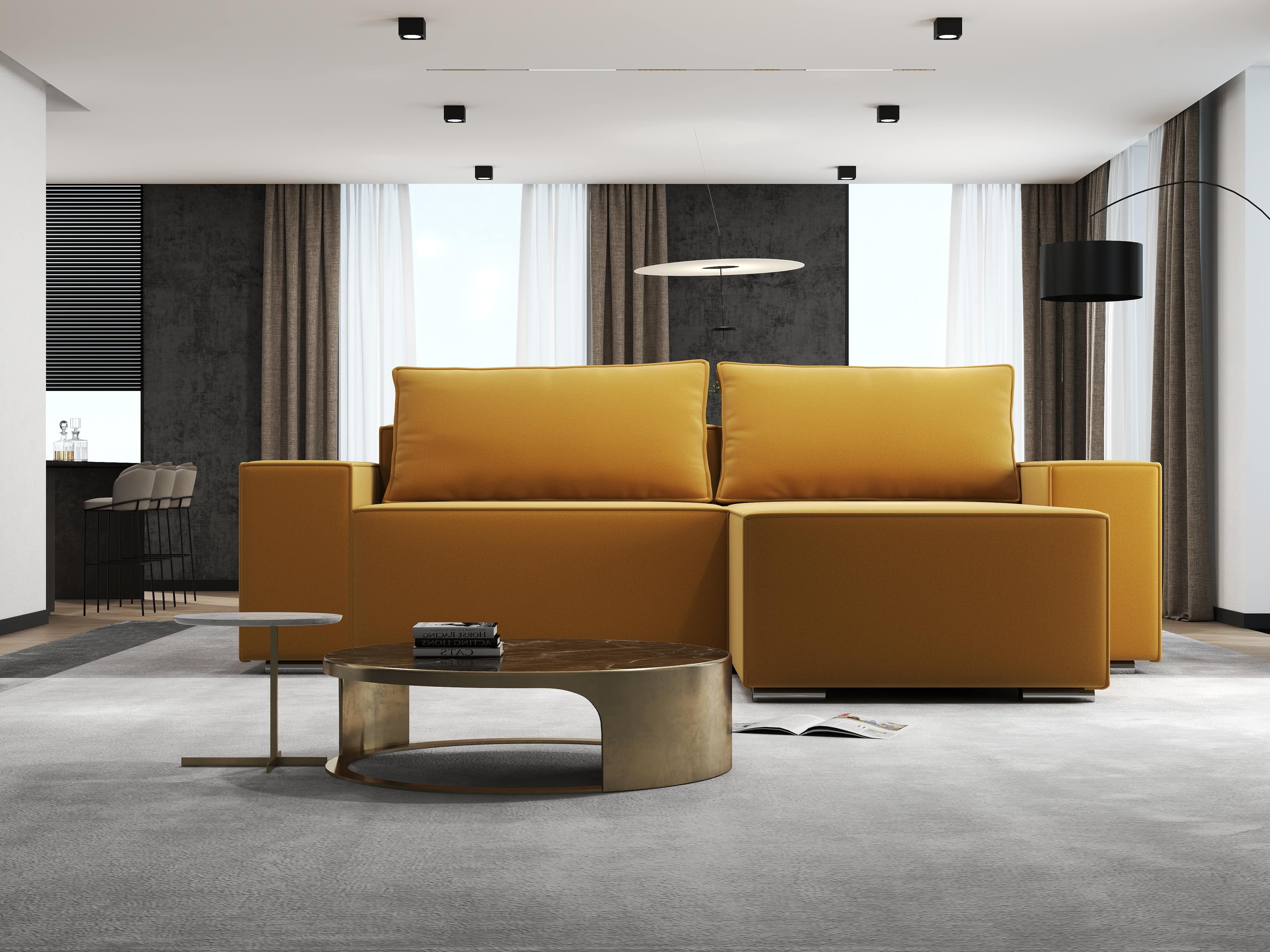 Colțar extensibil dumonde cu ladă de depozitare si sezut confortabil din spuma HR, Dream Royal Mustar 290x185 cm II Fabrica