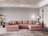 Colțar extensibil dumonde cu ladă de depozitare si sezut confortabil din spuma HR, Loana Royal Roz U 355x185 cm Fabrica