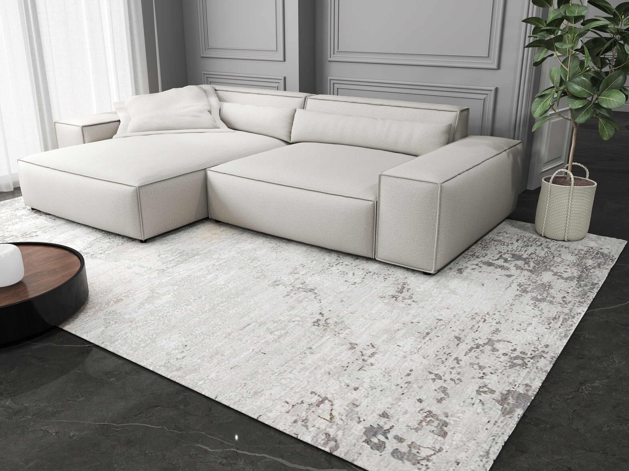 Colțar dumonde cu șezut confortabil din spumă HR, Marvelo Enjoy Bej 264x175 cm