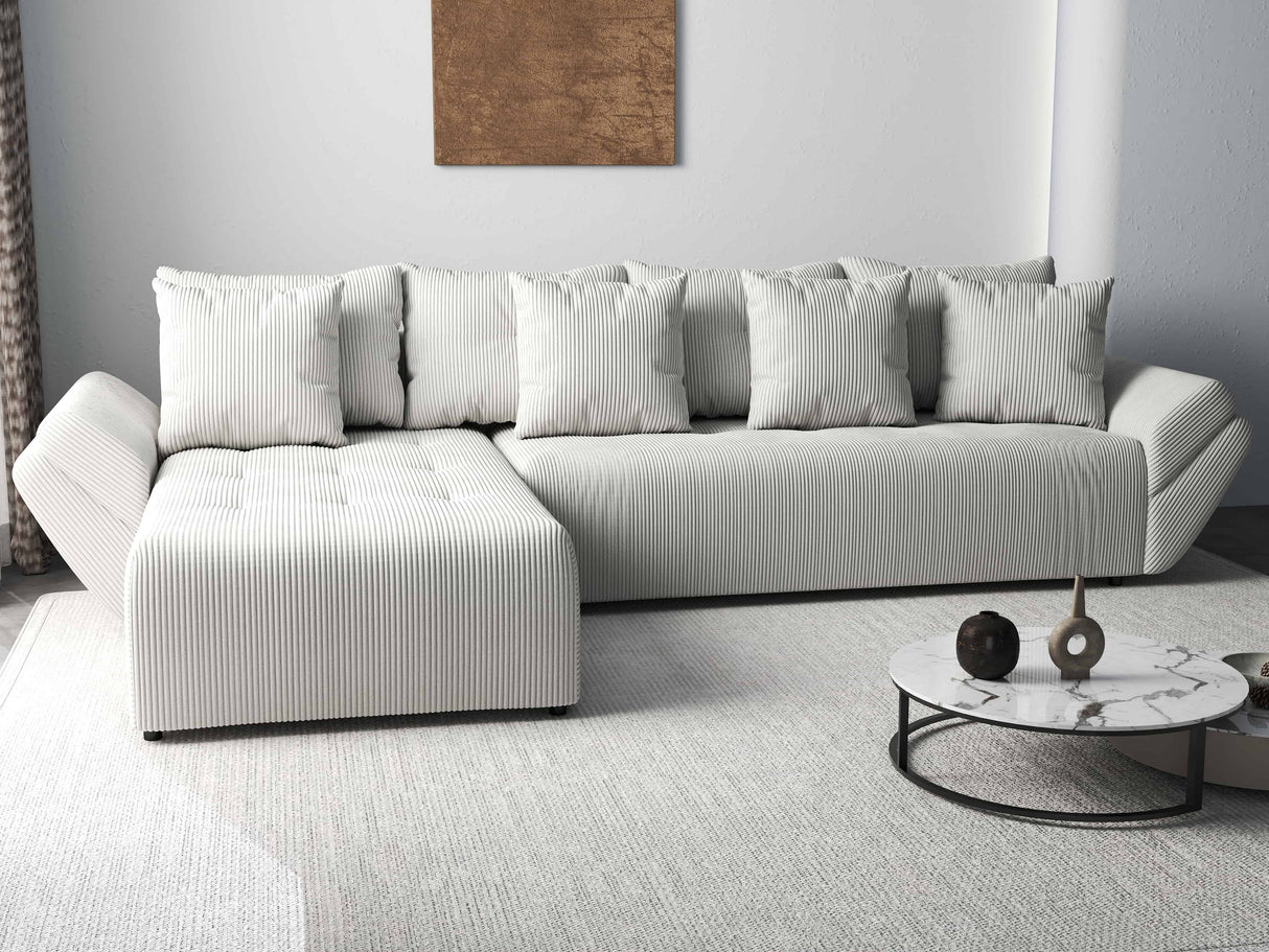 Colțar extensibil dumonde cu ladă de depozitare si sezut confortabil din spuma HR, Berlin XL Zoom Pearl 350x185 cm Fabrica