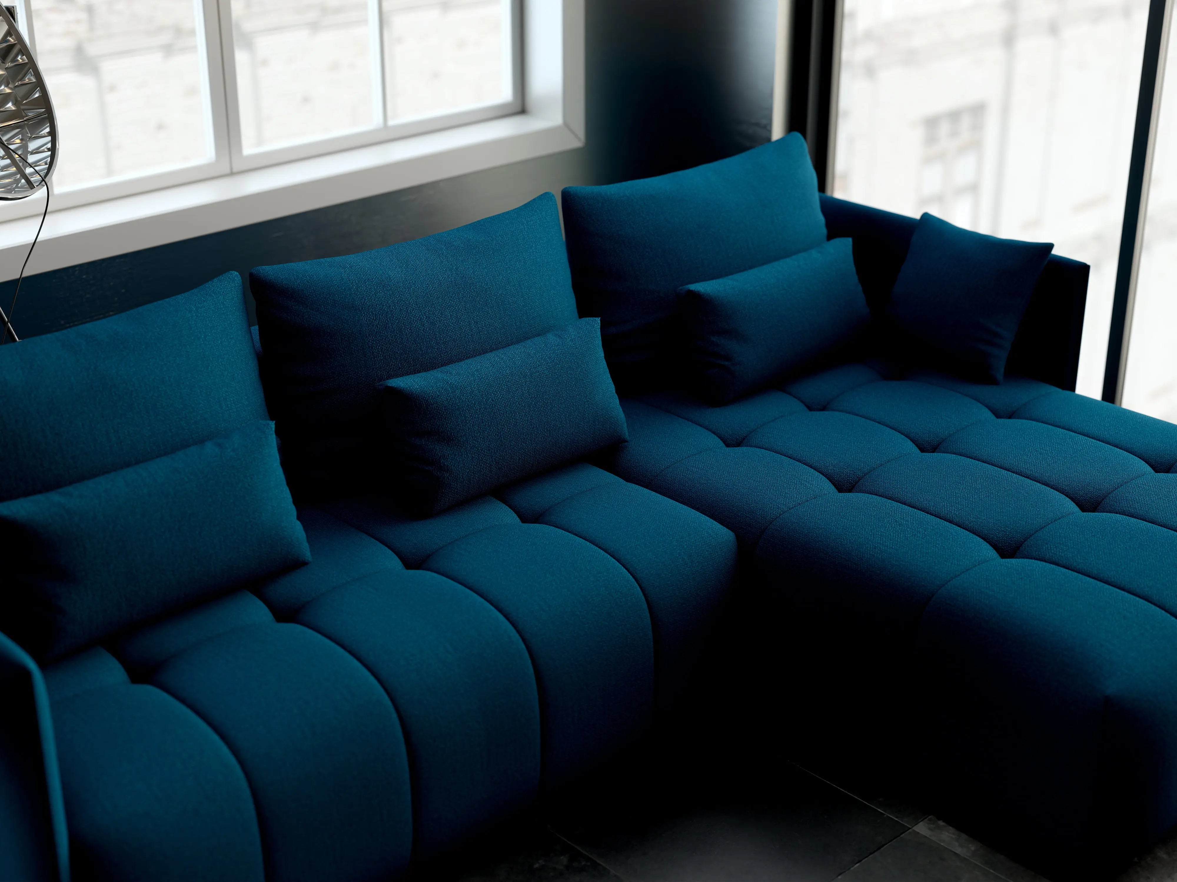 Colțar extensibil dumonde cu ladă de depozitare si sezut confortabil din spuma HR, Malta Verde Petrol II 235x185 cm Fabrica