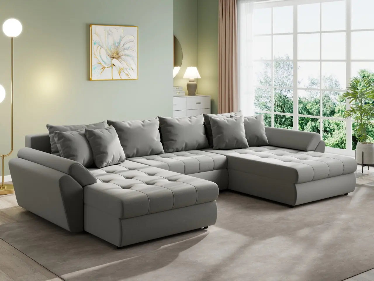 Colțar extensibil dumonde cu ladă de depozitare si sezut confortabil din spuma HR, Loana U Royal Grey 355x185 cm Fabrica