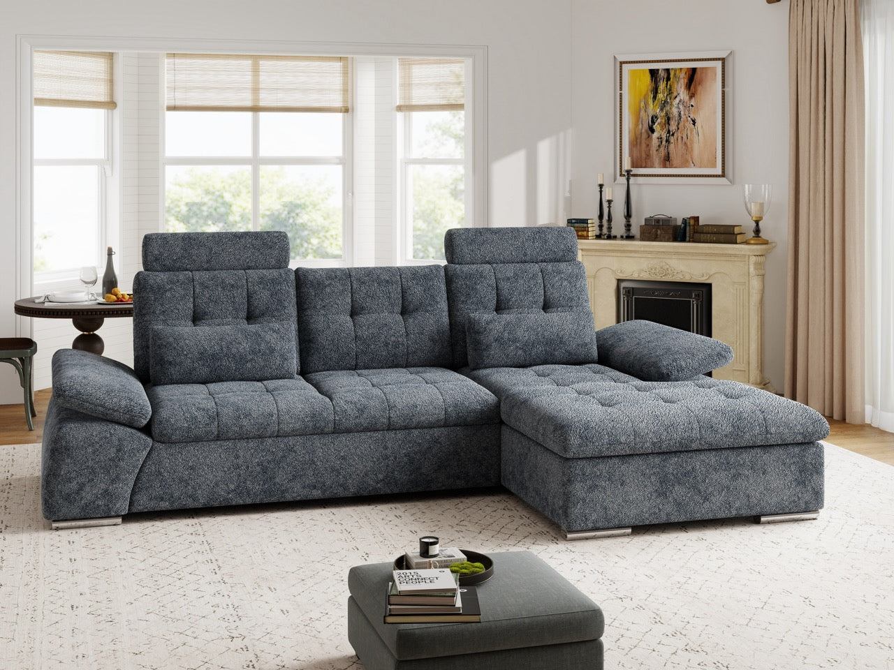 Colțar extensibil dumonde cu ladă de depozitare și șezut confortabil din spumă HR, Merkur Euphoria Gri Grafit 270x168 cm II