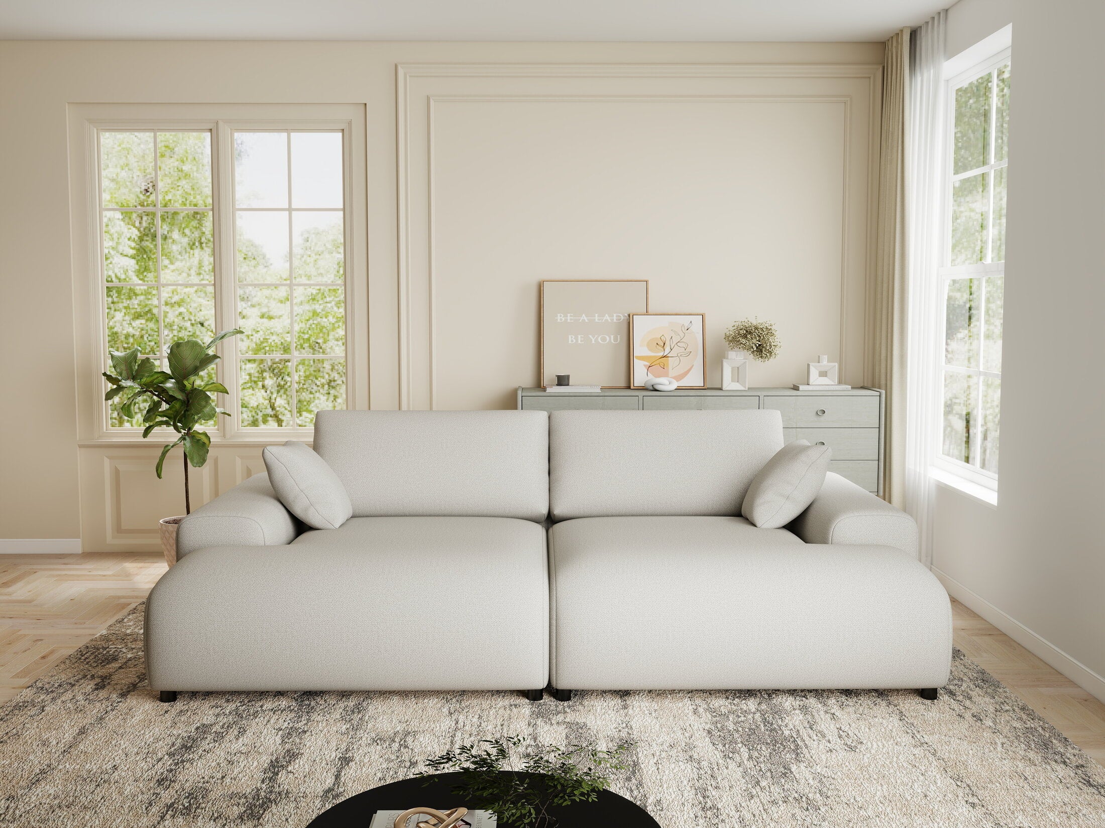 Canapea dumonde cu sezut confortabil din spuma HR, Hudson Enjoy Bej 237x144 cm