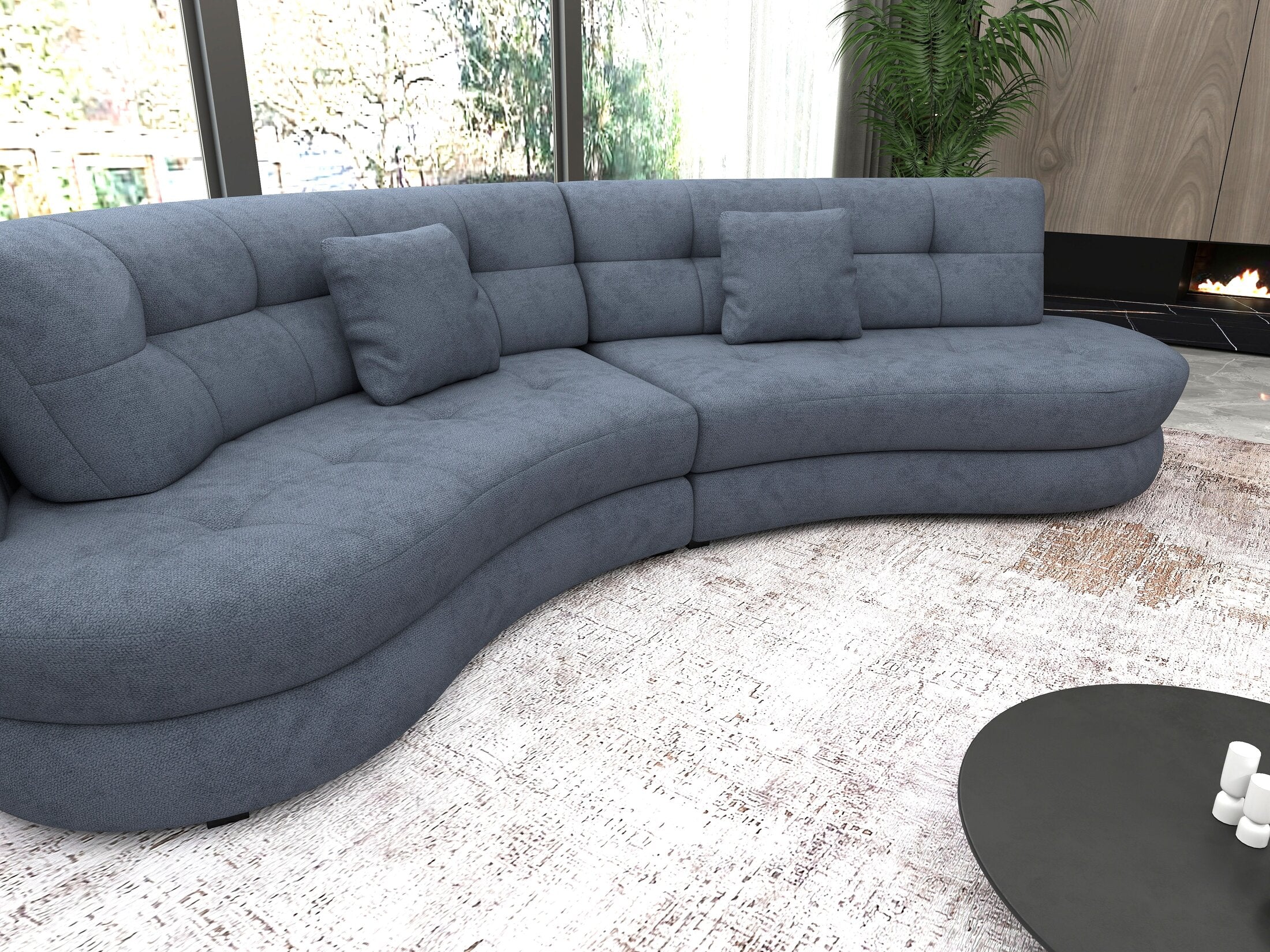 Canapea semirotunda dumonde cu șezut confortabil din spumă HR, Roma  Enjoy Antracit 300x160 cm