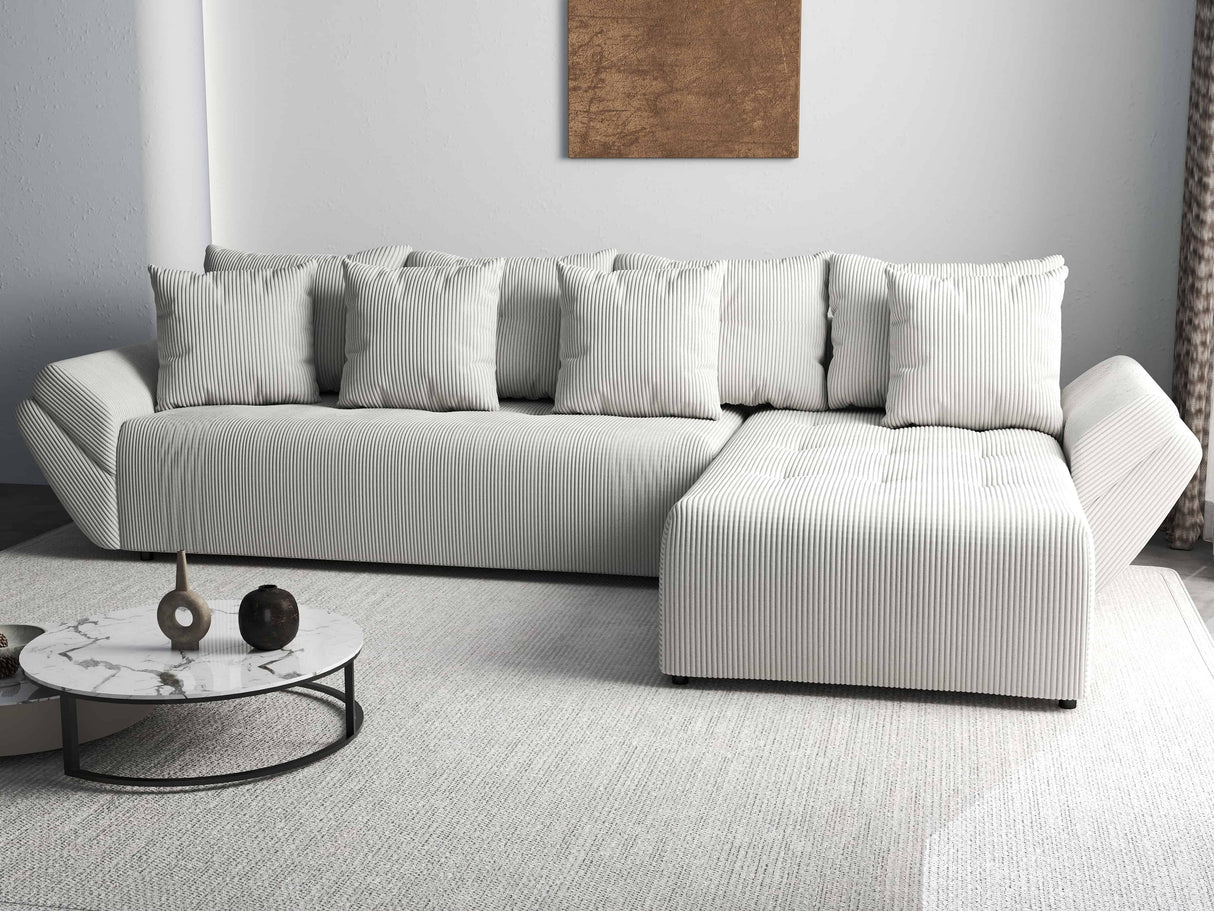 Colțar extensibil dumonde cu ladă de depozitare si sezut confortabil din spuma HR, Berlin XL Zoom Pearl 350x185 cm II Fabrica