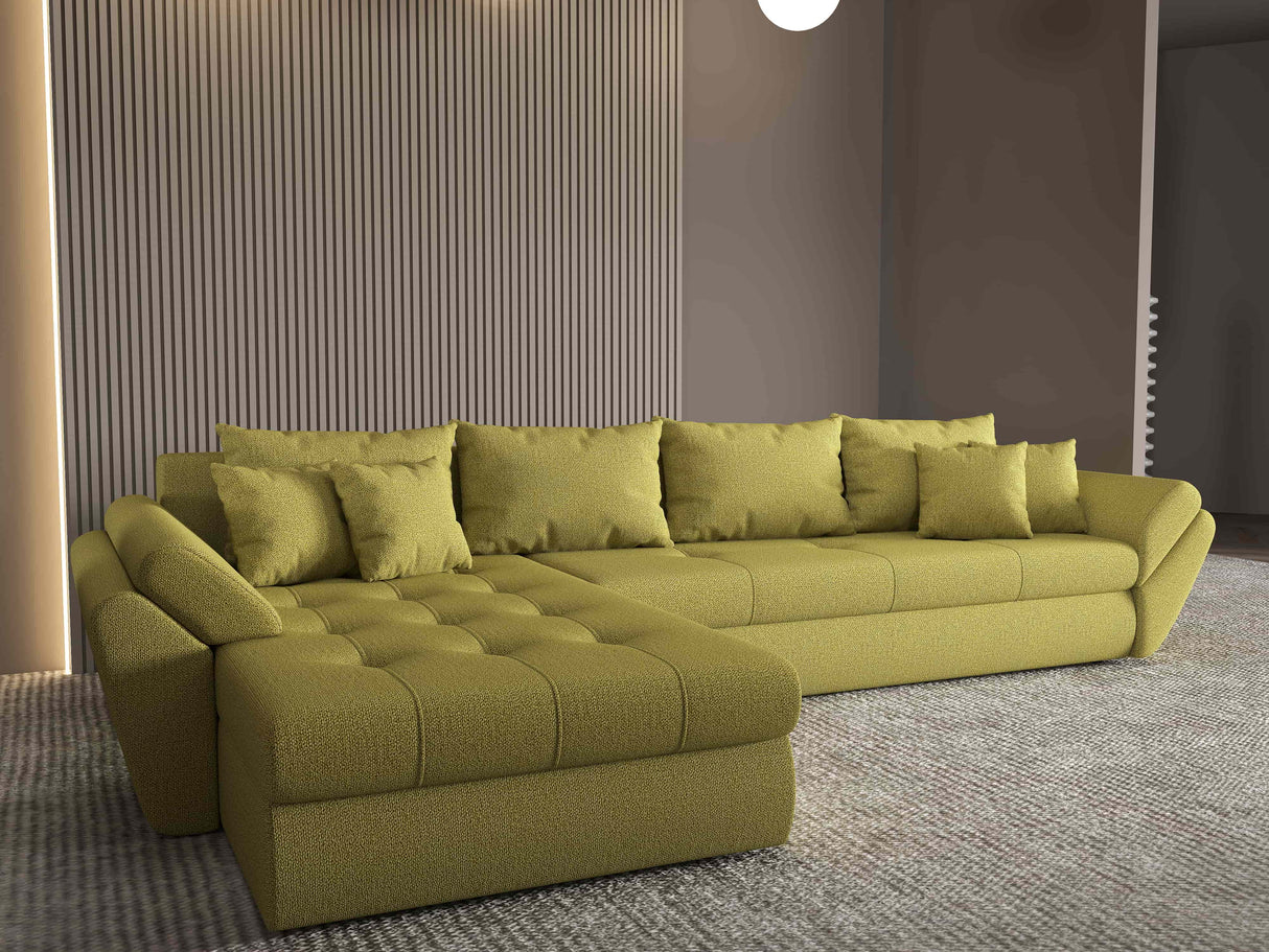 Colțar extensibil dumonde cu ladă de depozitare si sezut confortabil din spuma HR, Loana XL Enjoy Verde 335x185 cm Fabrica
