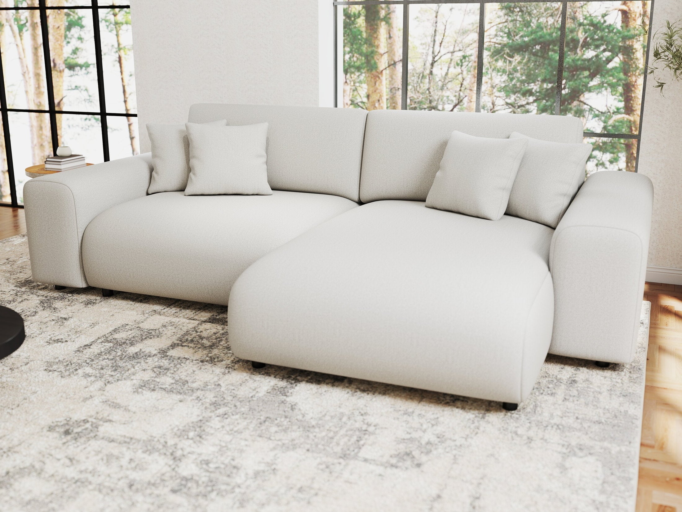 Colțar extensibil dumonde cu ladă de depozitare si sezut confortabil din spuma HR, Sarina Enjoy Bej 255x168 cm II