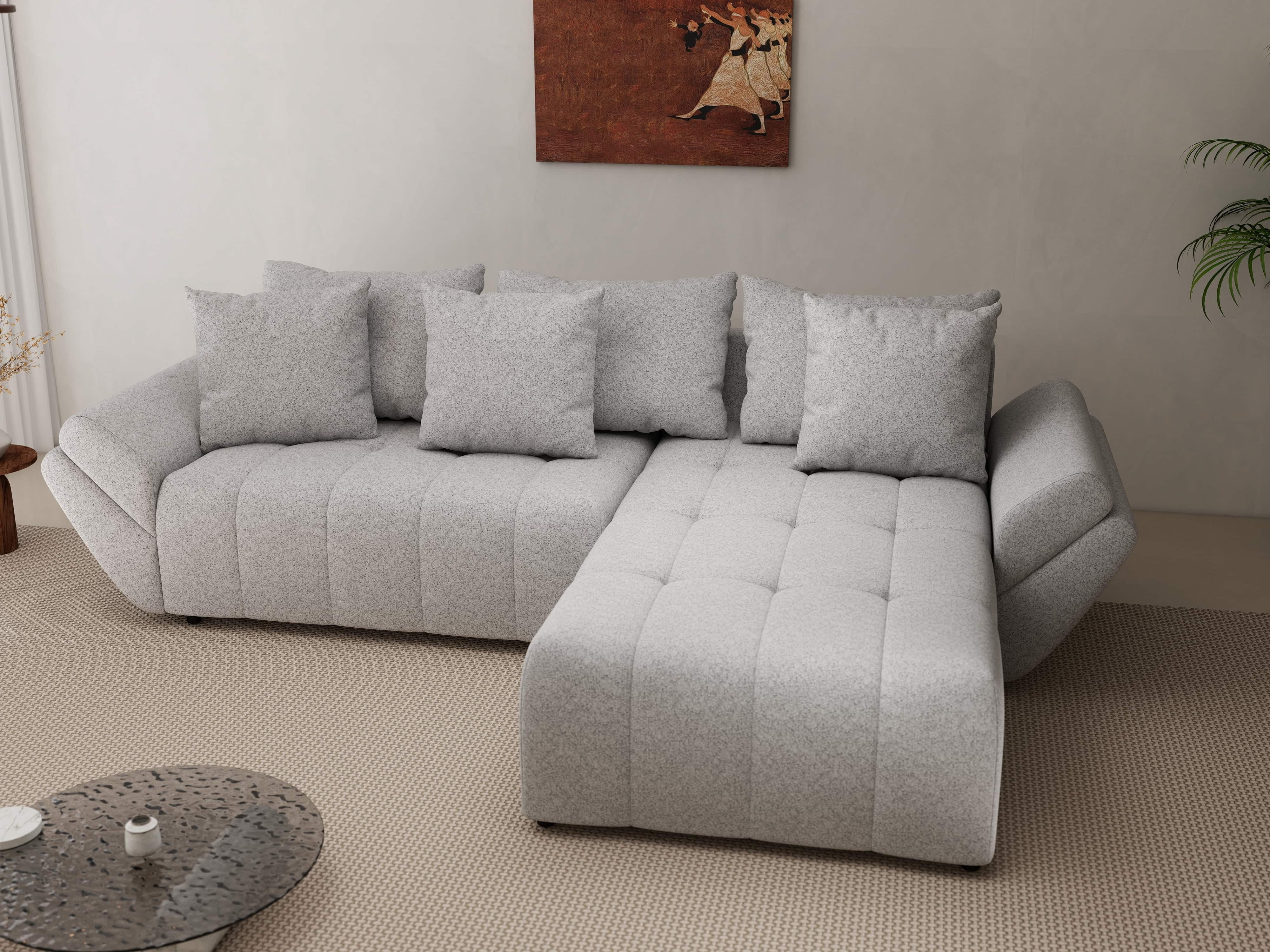 Colțar extensibil dumonde cu ladă de depozitare si sezut confortabil din spuma HR, Berlin Euphoria Gri 280x185 cm II Fabrica