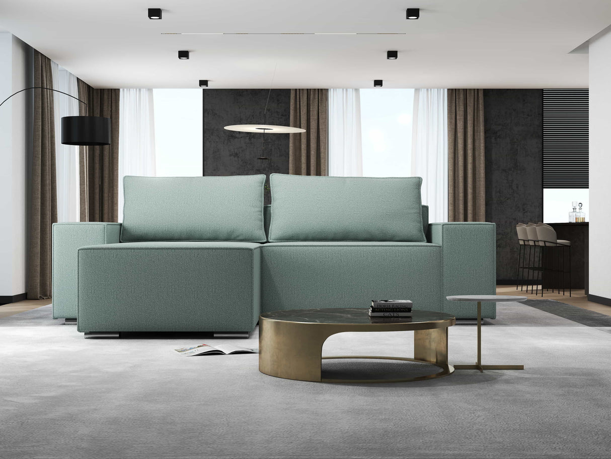 Colțar extensibil dumonde cu ladă de depozitare si sezut confortabil din spuma HR, Dream Enjoy Verde Mint 290x185 cm Fabrica