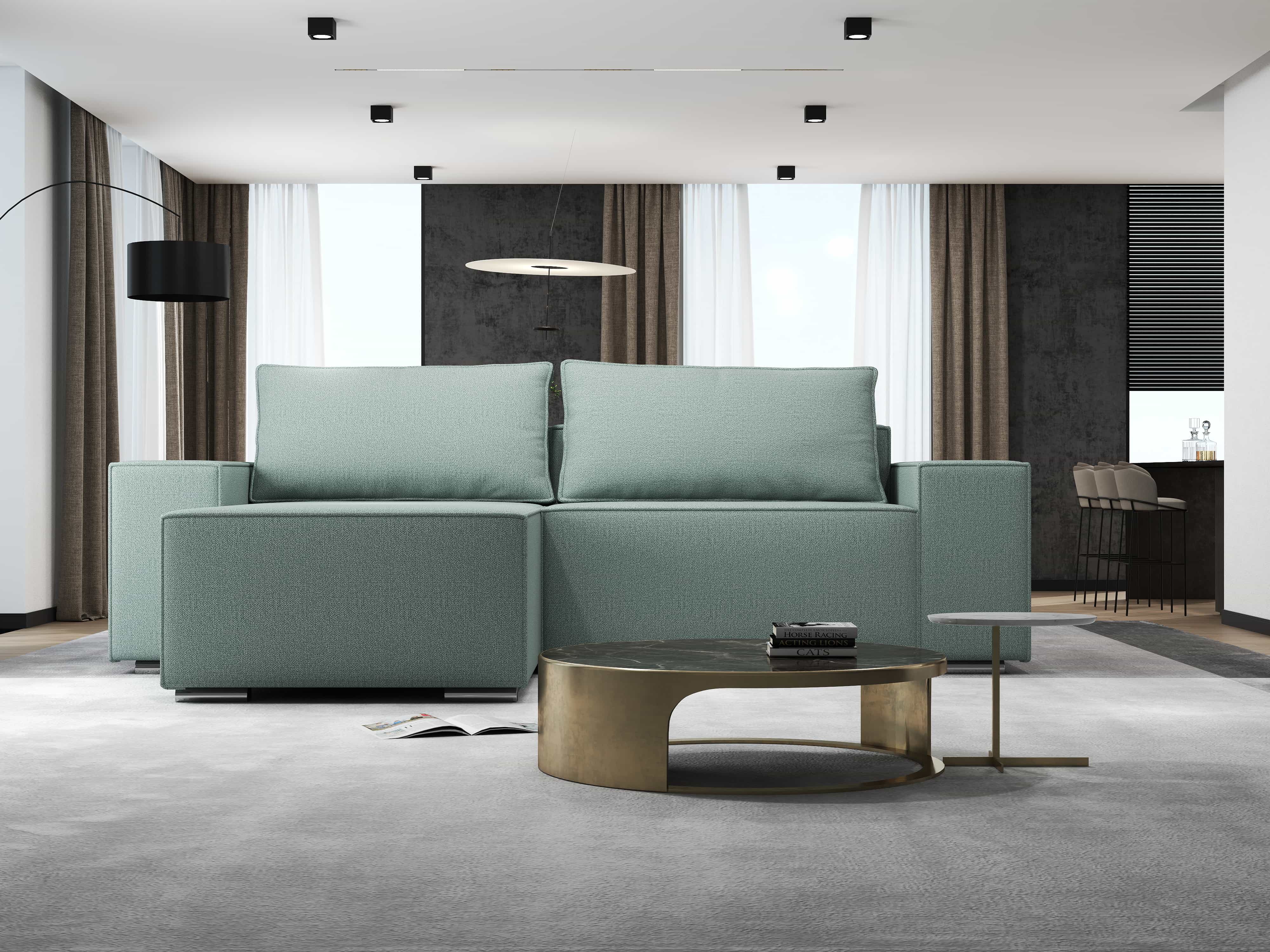 Colțar extensibil dumonde cu ladă de depozitare si sezut confortabil din spuma HR, Dream Enjoy Mint 290x185 cm Fabrica