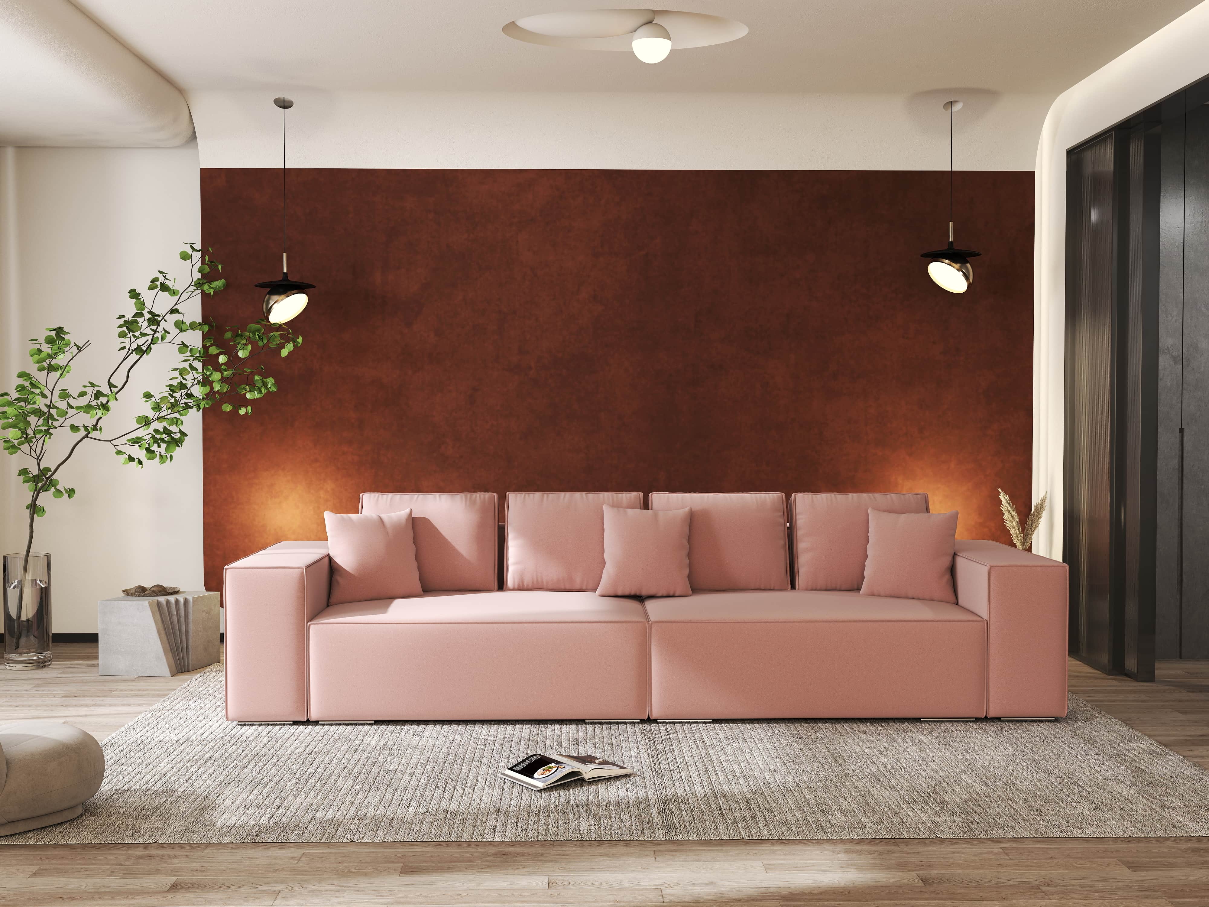 Canapea extensibilă dumonde cu ladă de depozitare si sezut confortabil din spuma HR, Dream Royal Roz 310x100 cm Fabrica