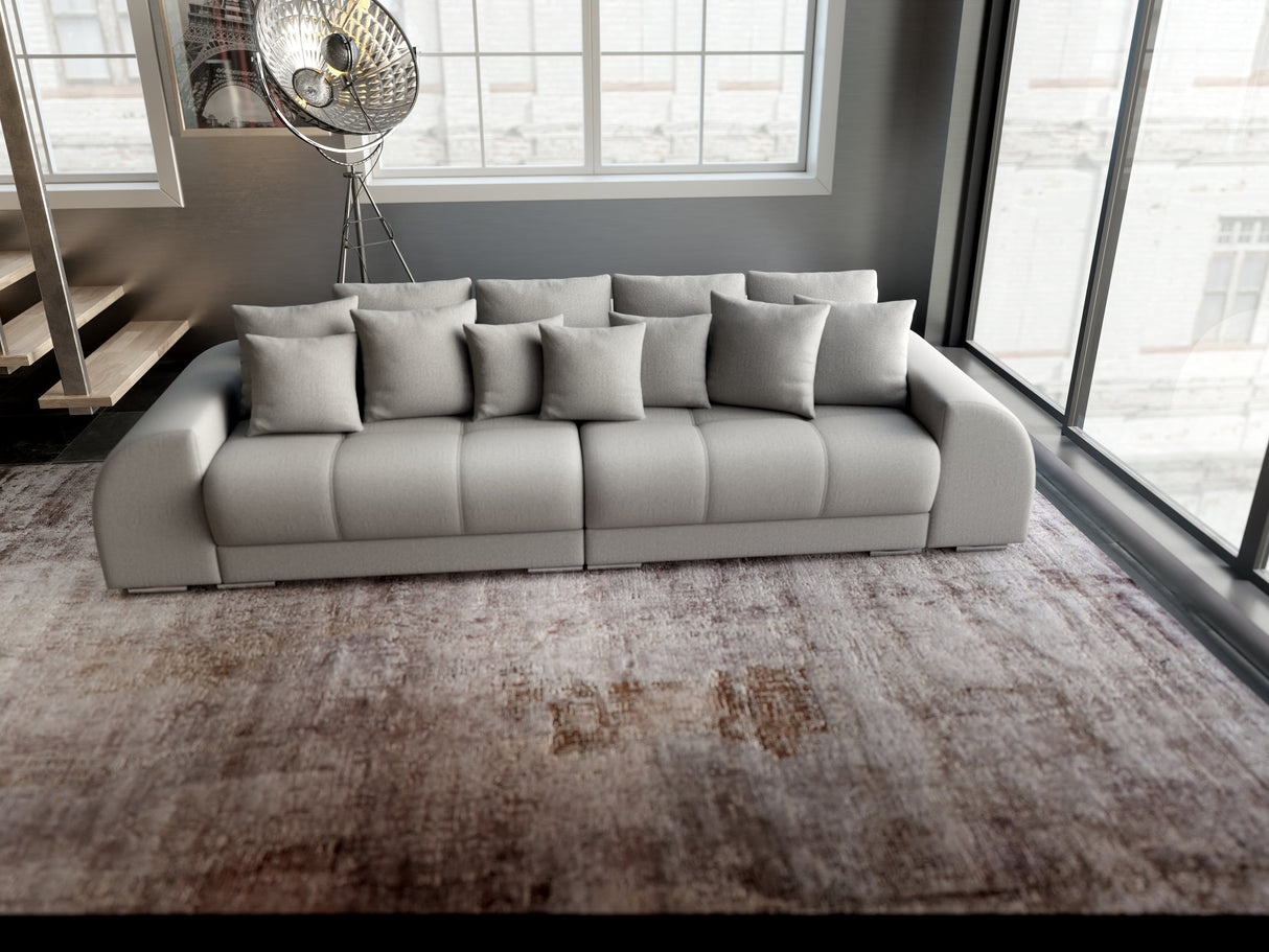 Canapea extensibilă dumonde cu 2 lăzi de depozitare si sezut confortabil din spuma HR, Big Sofa Verona Enjoy Lux Light Grey 310x100 cm Fabrica