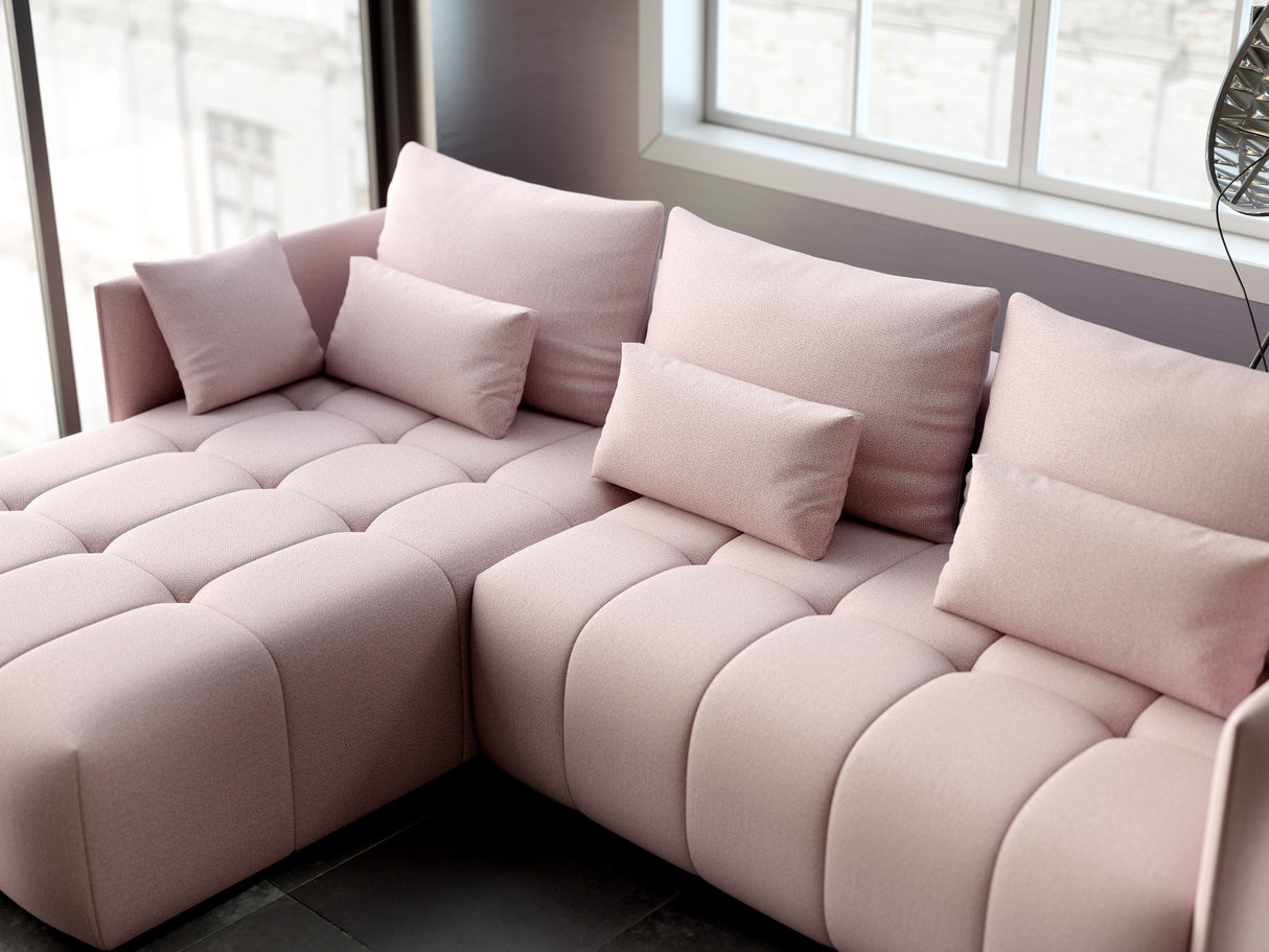 Colțar extensibil dumonde cu ladă de depozitare si sezut confortabil din spuma HR, Malta Rosa 235x185 cm Fabrica