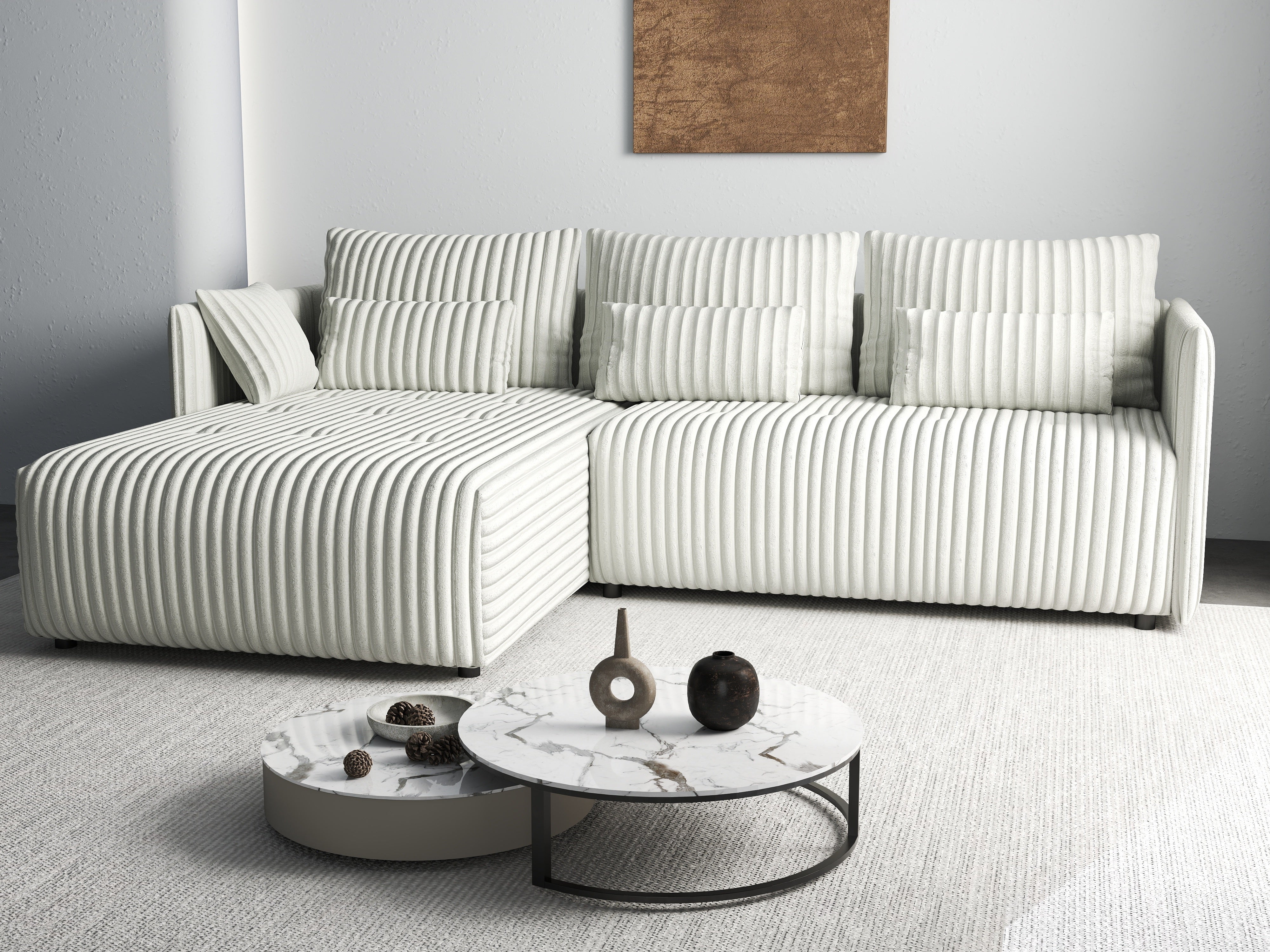 Colțar extensibil dumonde cu ladă de depozitare si sezut confortabil din spuma HR, Malta Ambience White 235x185 cm Fabrica