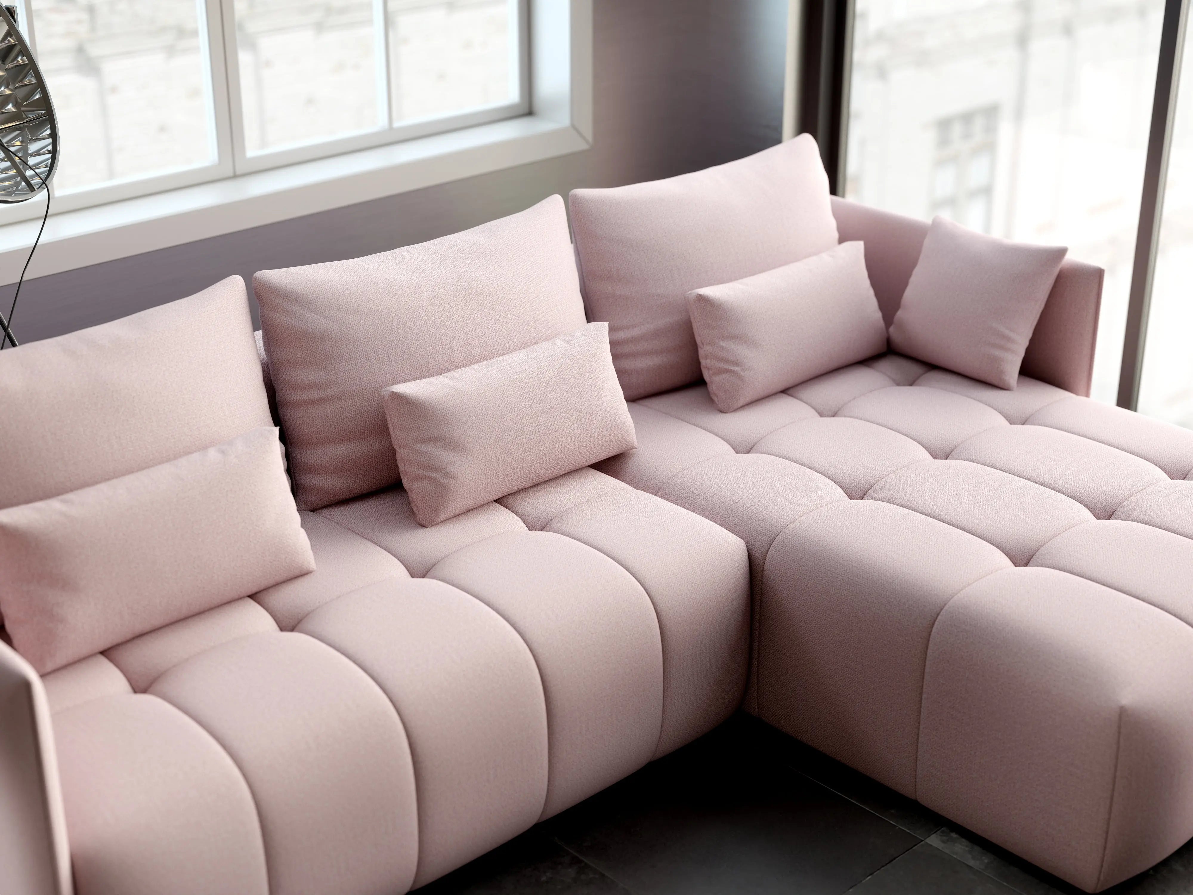 Colțar extensibil dumonde cu ladă de depozitare si sezut confortabil din spuma HR, Malta Rosa II 235x185 cm Fabrica