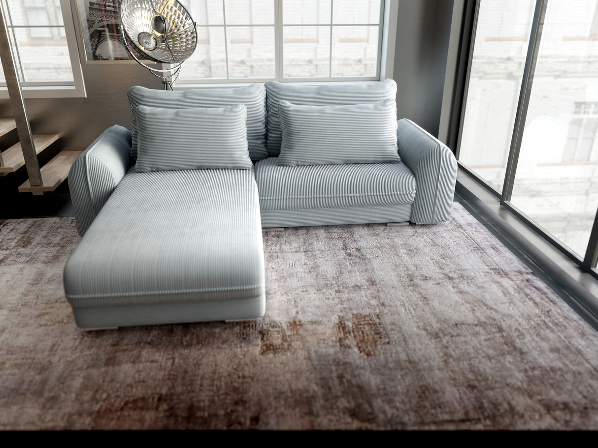 Colțar extensibil dumonde cu ladă de depozitare si sezut confortabil din spuma HR, Denver Zoom Gri Mint 275x185 cm Fabrica