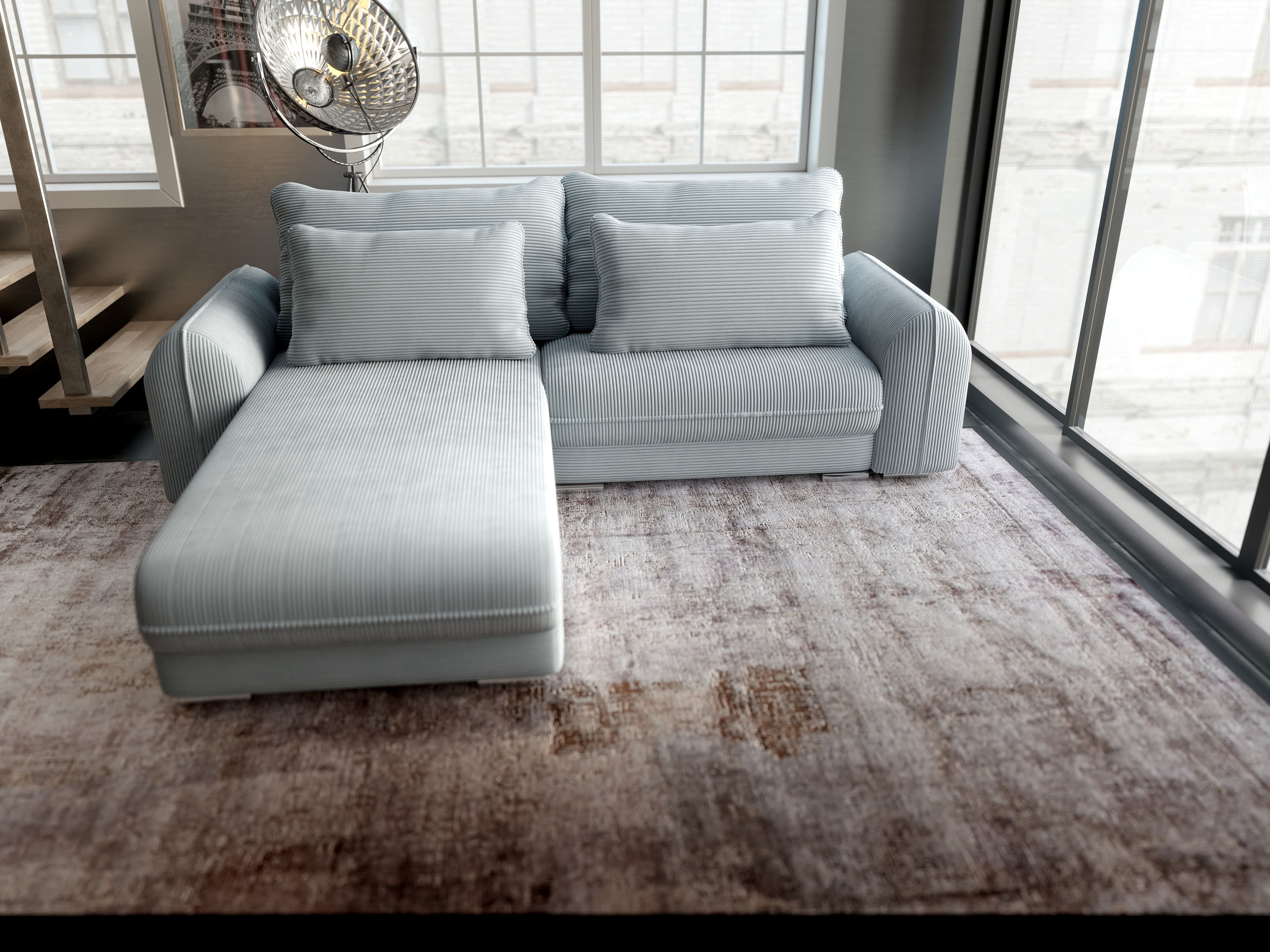 Colțar extensibil dumonde cu ladă de depozitare si sezut confortabil din spuma HR, Denver Zoom Grey 275x185 cm Fabrica