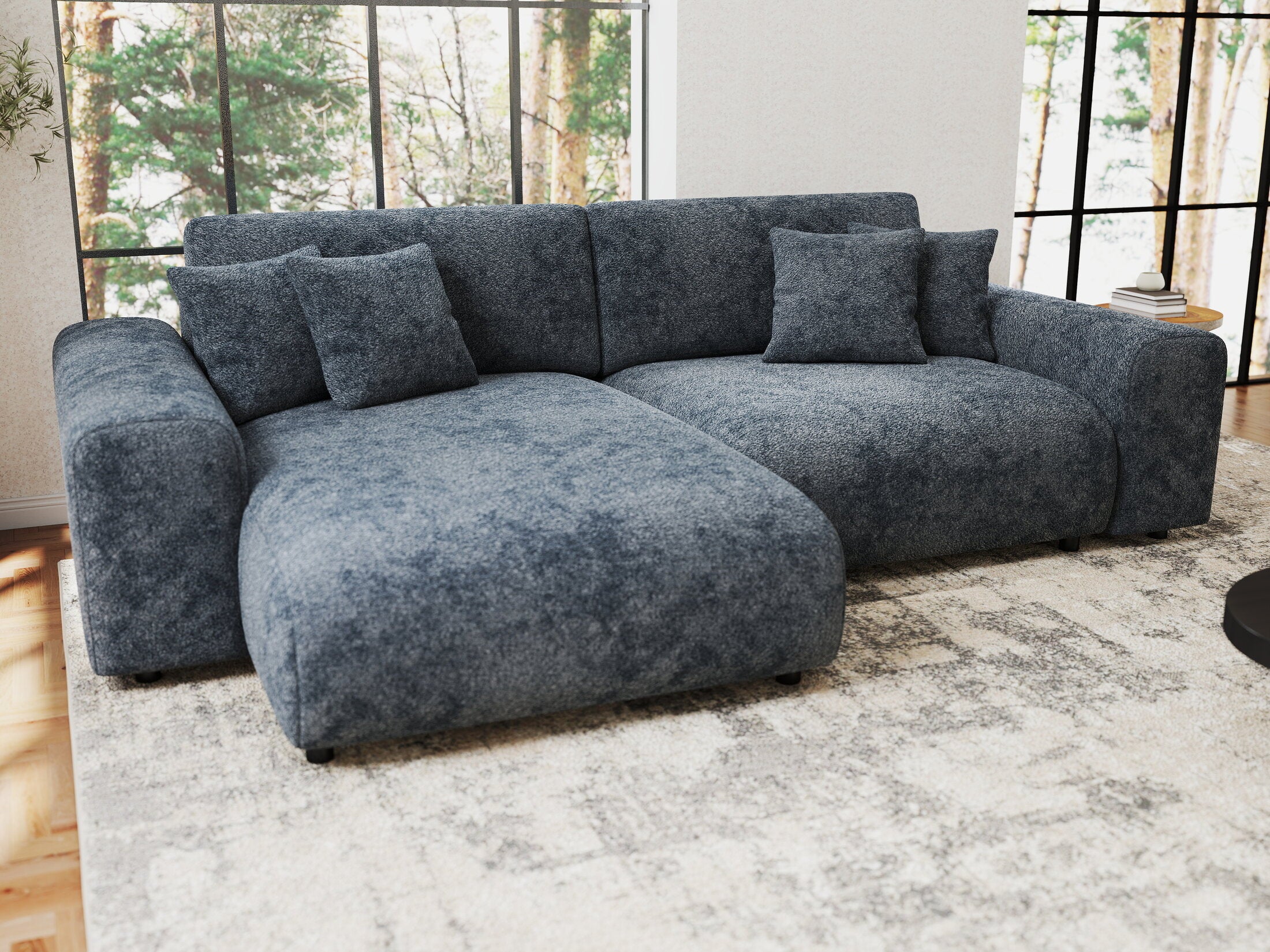 Colțar extensibil dumonde cu ladă de depozitare si sezut confortabil din spuma HR, Sarina Euphoria Gri Grafit 255x168 cm