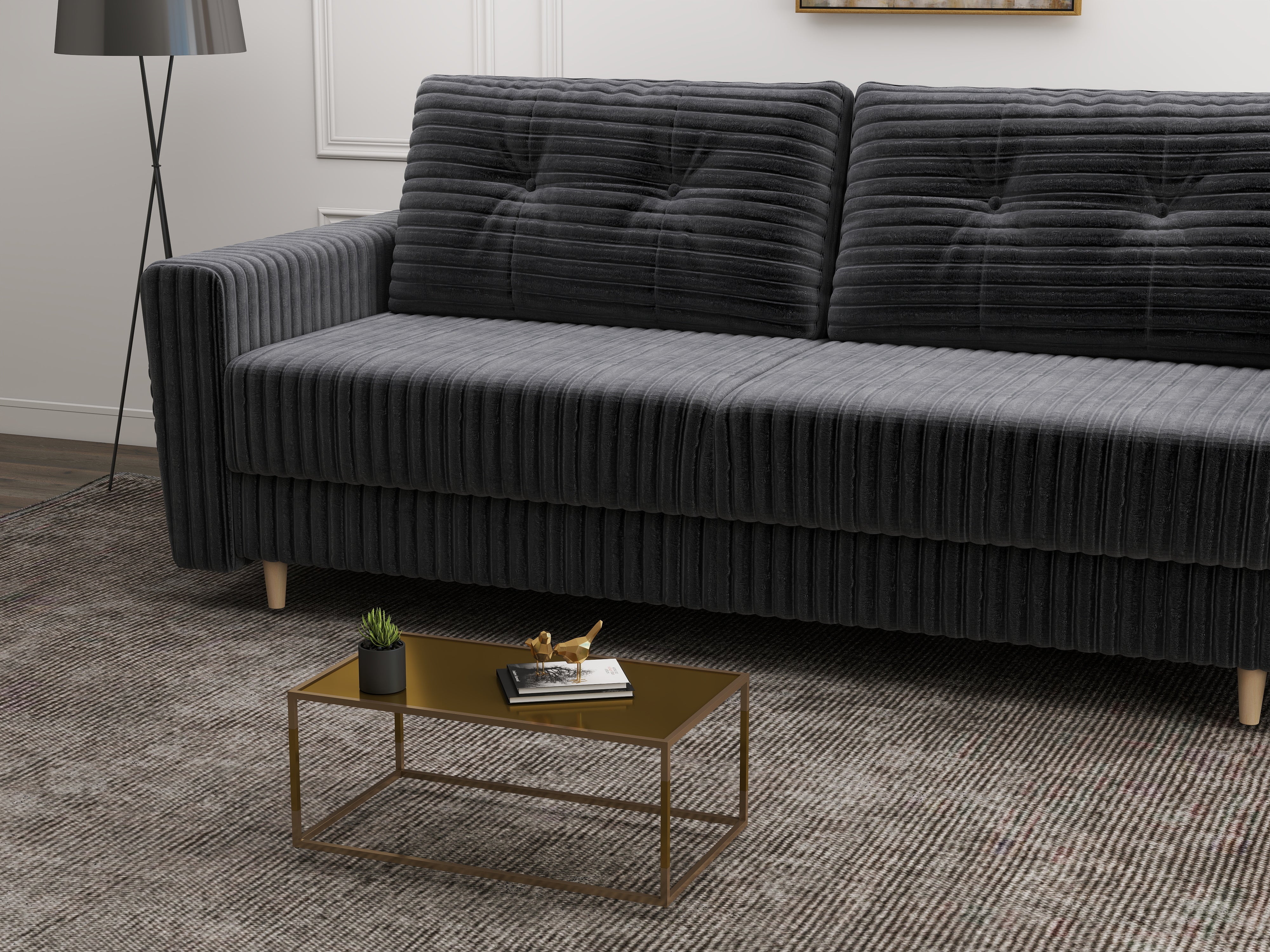 Canapea extensibilă dumonde cu ladă de depozitare si sezut confortabil din spuma HR, Summer Ambience Gri 225x100 cm