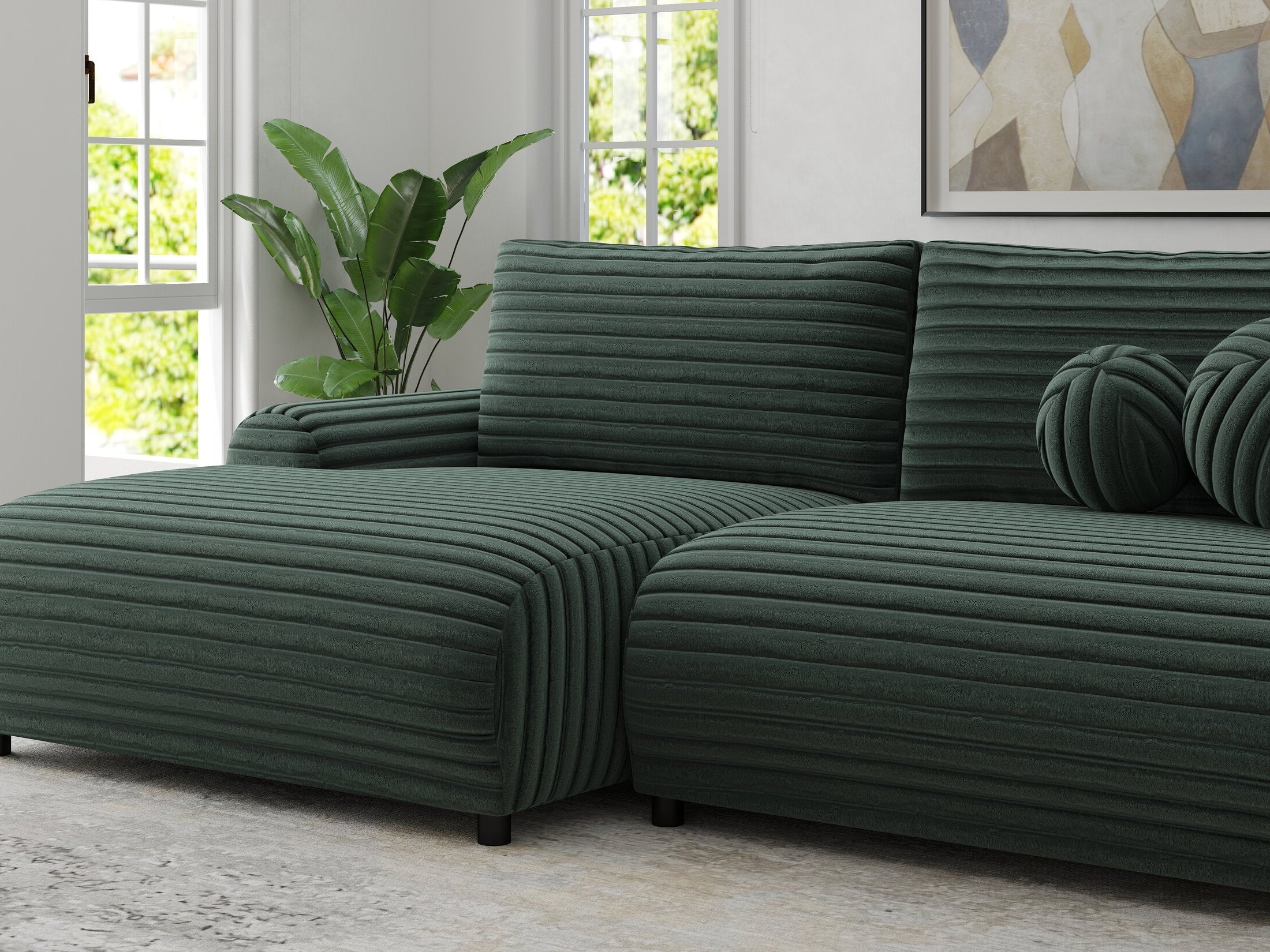 Colțar extensibil dumonde cu ladă de depozitare și șezut confortabil din spumă HR, Carlo Ambience Verde 240x145 cm