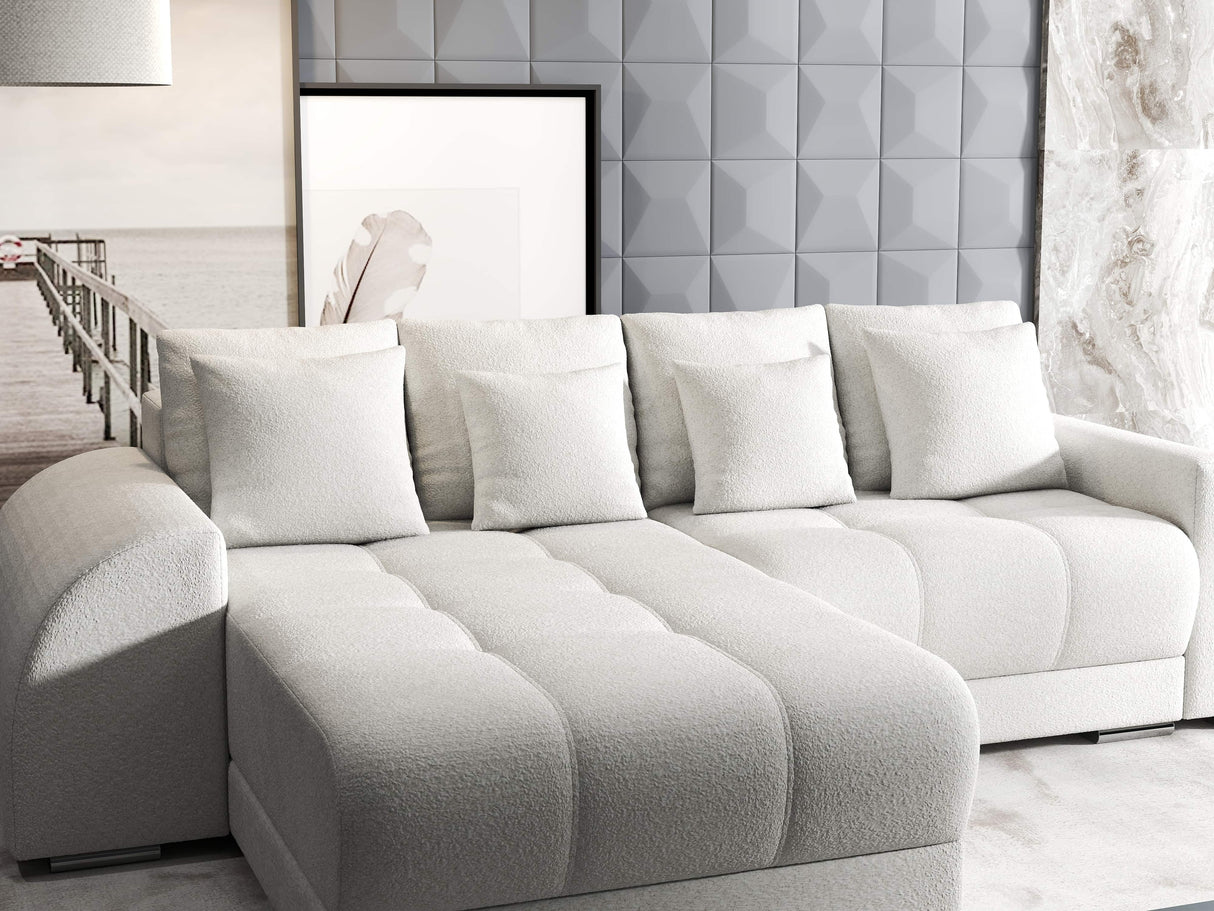 Colțar extensibil dumonde cu ladă de depozitare si sezut confortabil din spuma HR, Verona Euphoria Alb 290x185 cm Fabrica