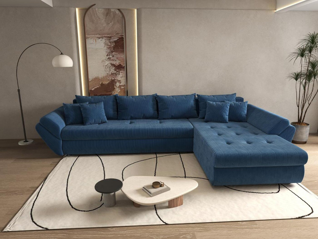 Colțar extensibil dumonde cu ladă de depozitare si sezut confortabil din spuma HR, Loana XL Zoom Albastru II 335x185 cm Fabrica