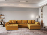 Colțar extensibil dumonde cu ladă de depozitare si sezut confortabil din spuma HR, Loana Royal Mustar U 355x185 cm Fabrica