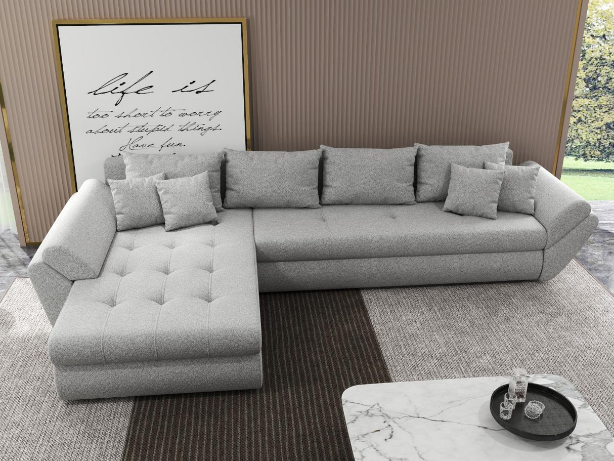 Colțar extensibil dumonde cu ladă de depozitare si sezut confortabil din spuma HR, Loana XL Euphoria Gri 335x185 cm Fabrica