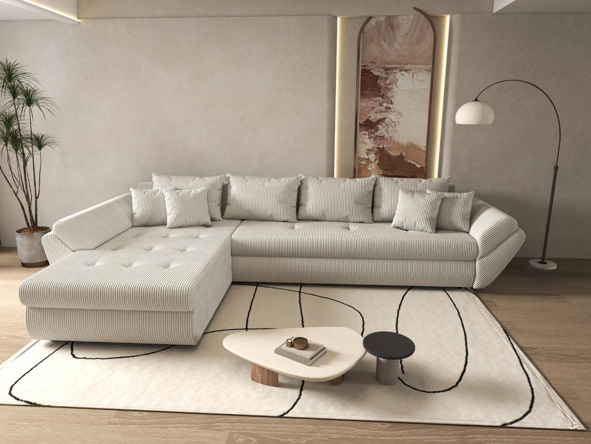 Colțar extensibil dumonde cu ladă de depozitare si sezut confortabil din spuma HR, Loana XL Zoom Gri 335x185 cm Fabrica
