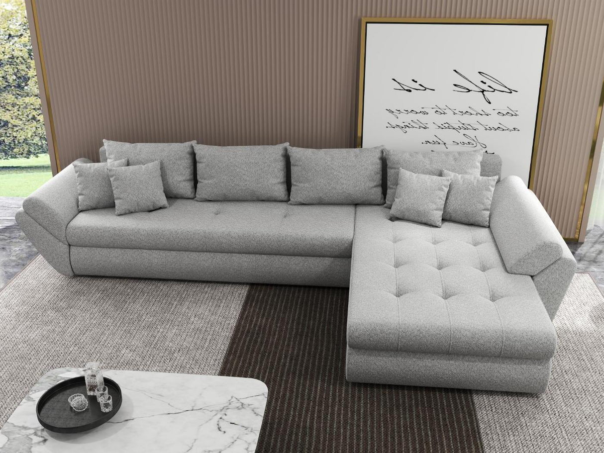 Colțar extensibil dumonde cu ladă de depozitare si sezut confortabil din spuma HR, Loana XL Euphoria Gri II 335x185 cm Fabrica