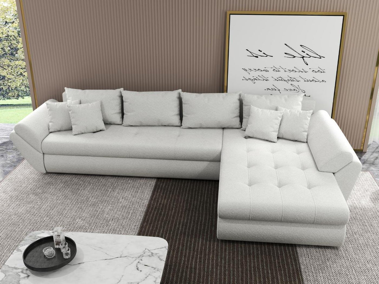 Colțar extensibil dumonde cu ladă de depozitare si sezut confortabil din spuma HR, Loana XL Euphoria Alb II 335x185 cm Fabrica