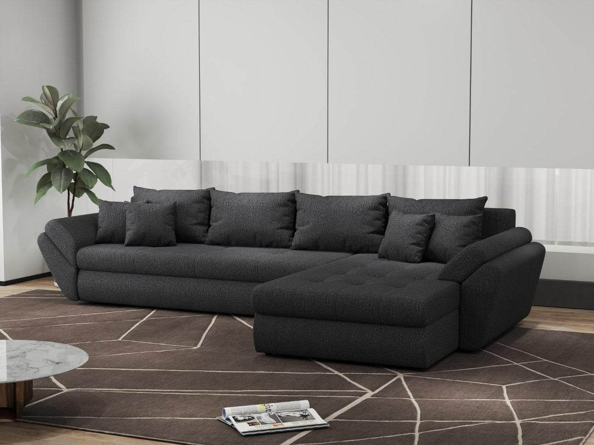 Colțar extensibil dumonde cu ladă de depozitare si sezut confortabil din spuma HR, Loana XL Enjoy Gri Grafit II 335x185 cm Fabrica