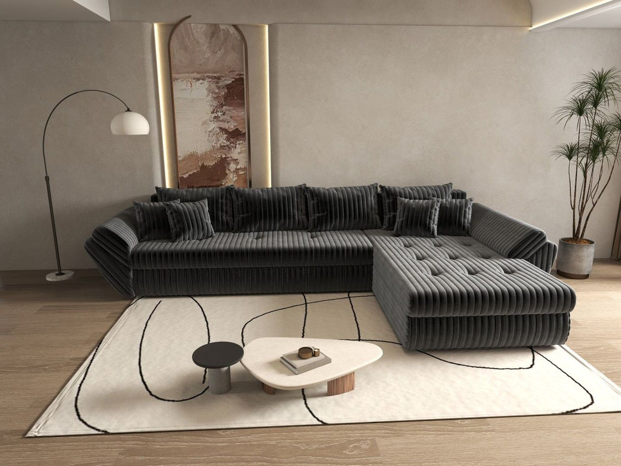 Colțar extensibil dumonde cu ladă de depozitare si sezut confortabil din spuma HR, Loana XL Ambience Gri II 335x185 cm Fabrica