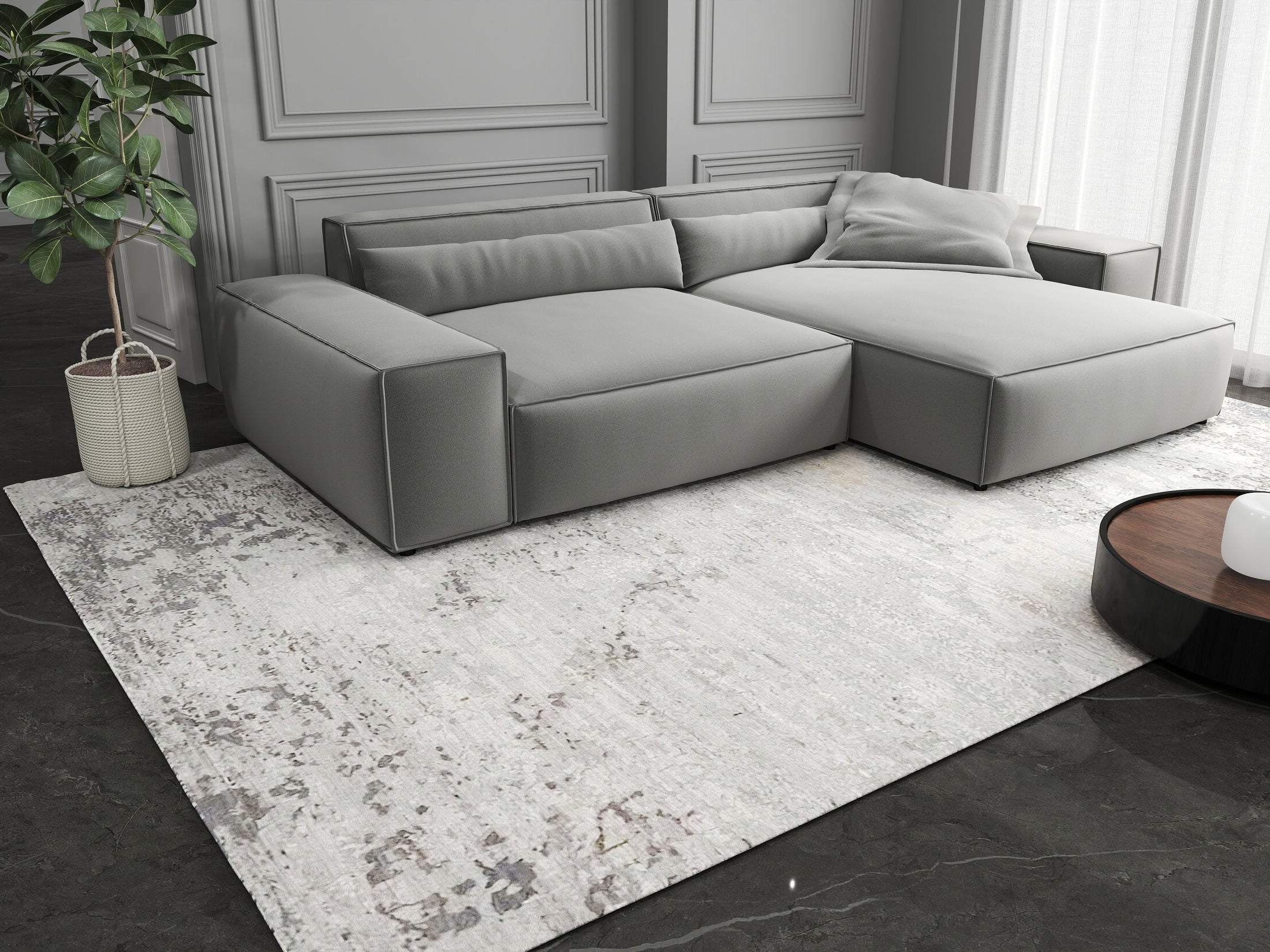 Colțar dumonde cu șezut confortabil din spumă HR, Marvelo Royal Gri 264x175 cm II