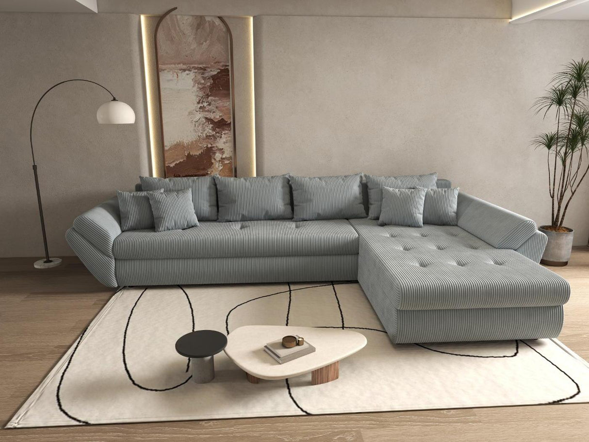 Colțar extensibil dumonde cu ladă de depozitare si sezut confortabil din spuma HR, Loana XL Zoom Mint II 335x185 cm Fabrica
