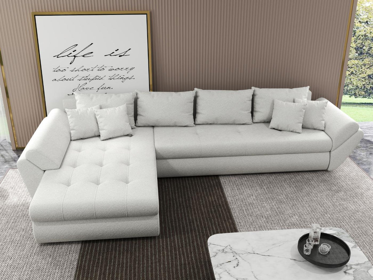 Colțar extensibil dumonde cu ladă de depozitare si sezut confortabil din spuma HR, Loana XL Euphoria Alb 335x185 cm Fabrica