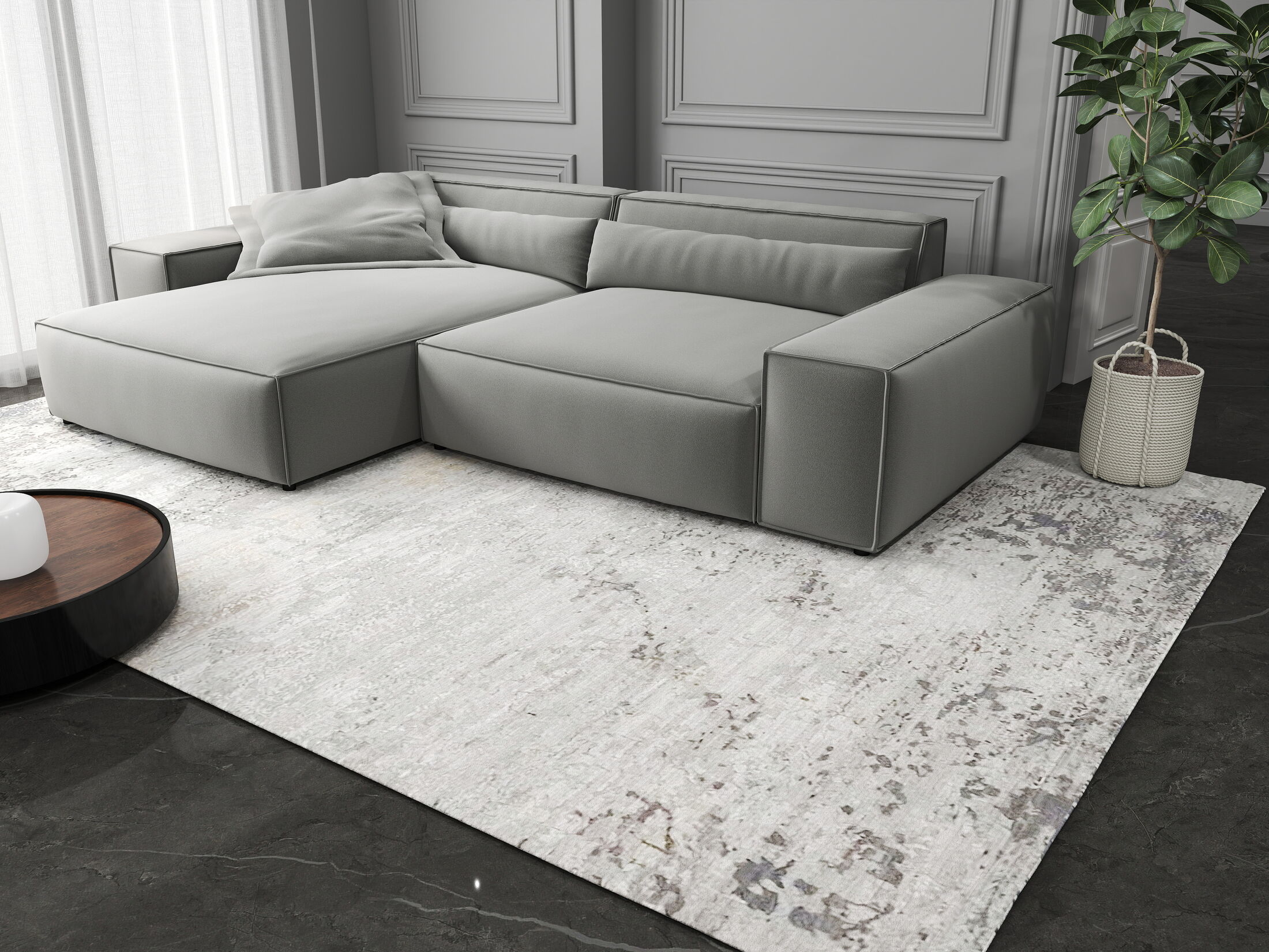 Colțar dumonde cu șezut confortabil din spumă HR, Marvelo Royal Gri 264x175 cm