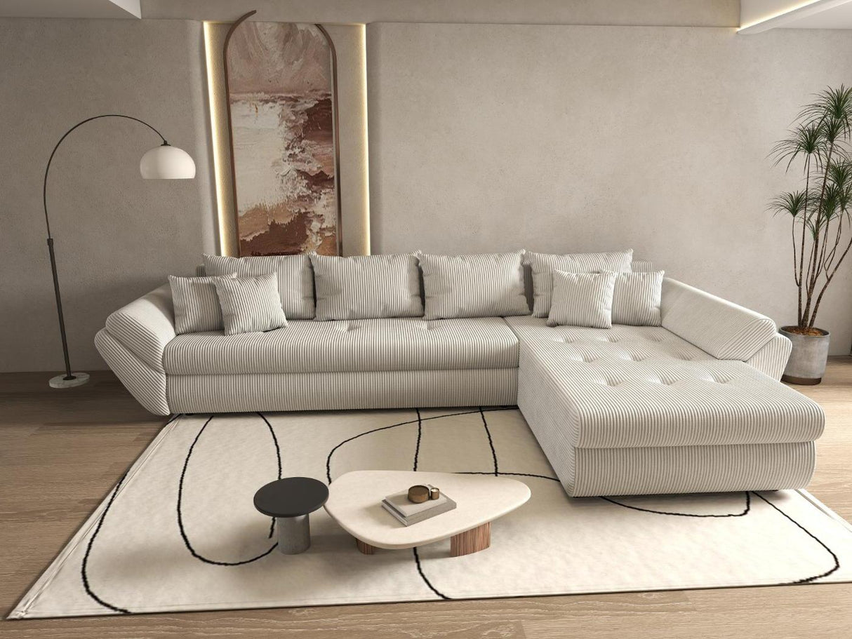 Colțar extensibil dumonde cu ladă de depozitare si sezut confortabil din spuma HR, Loana XL Zoom Gri II 335x185 cm Fabrica