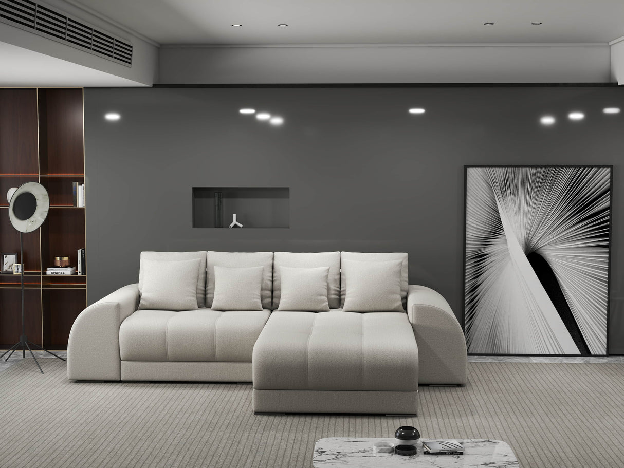 Colțar extensibil dumonde cu ladă de depozitare si sezut confortabil din spuma HR, Verona Enjoy Bej II 290x185 cm Fabrica