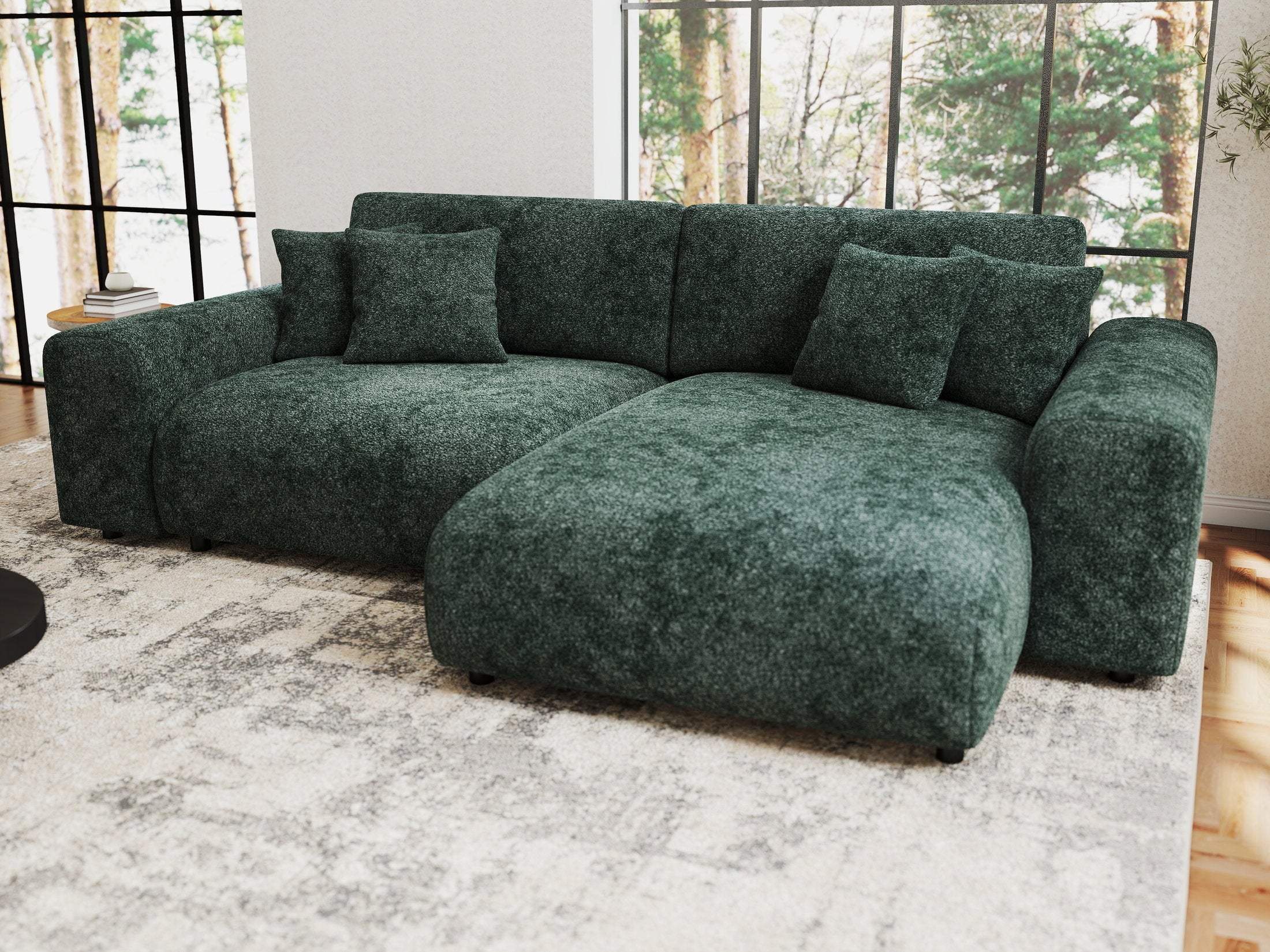 Colțar extensibil dumonde cu ladă de depozitare si sezut confortabil din spuma HR, Sarina Euphoria Verde 255x168 cm II