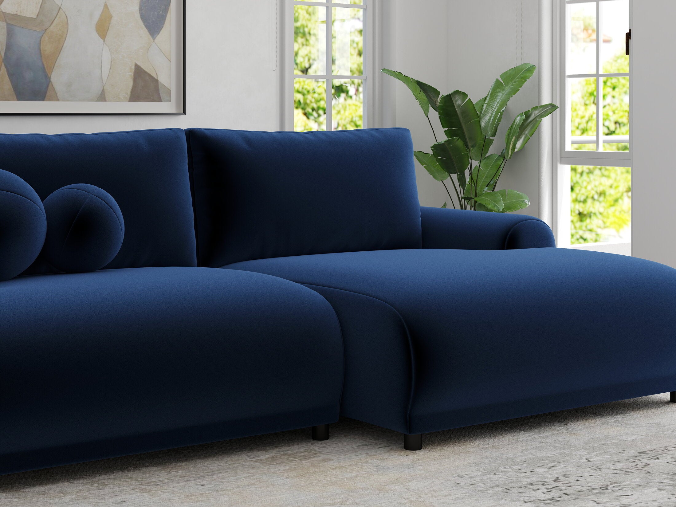 Colțar extensibil dumonde cu ladă de depozitare și șezut confortabil din spumă HR, Carlo Royal Albastru Navy 240x145 cm II