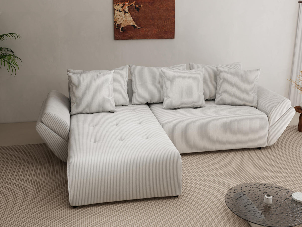 Colțar extensibil dumonde cu ladă de depozitare si sezut confortabil din spuma HR, Berlin Zoom Pearl 280x185 cm Fabrica
