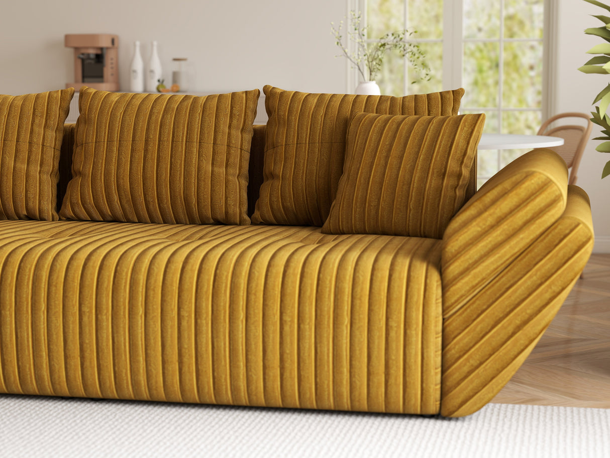 Canapea extensibilă dumonde cu ladă de depozitare si sezut confortabil din spuma HR, Ambience Mustar 250x100 cm Fabrica