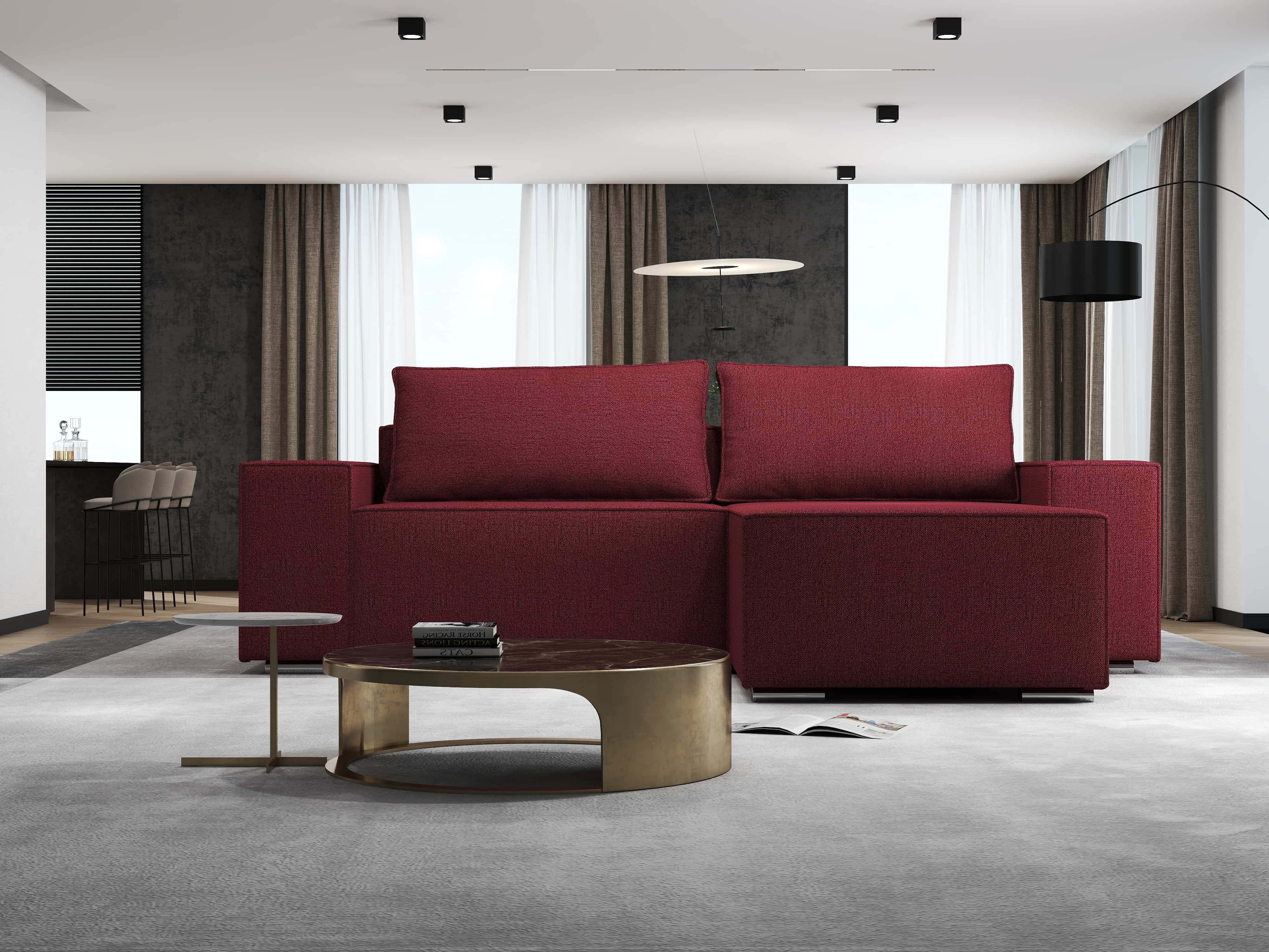 Colțar extensibil dumonde cu ladă de depozitare si sezut confortabil din spuma HR, Dream Enjoy Rosu 290x185 cm II Fabrica